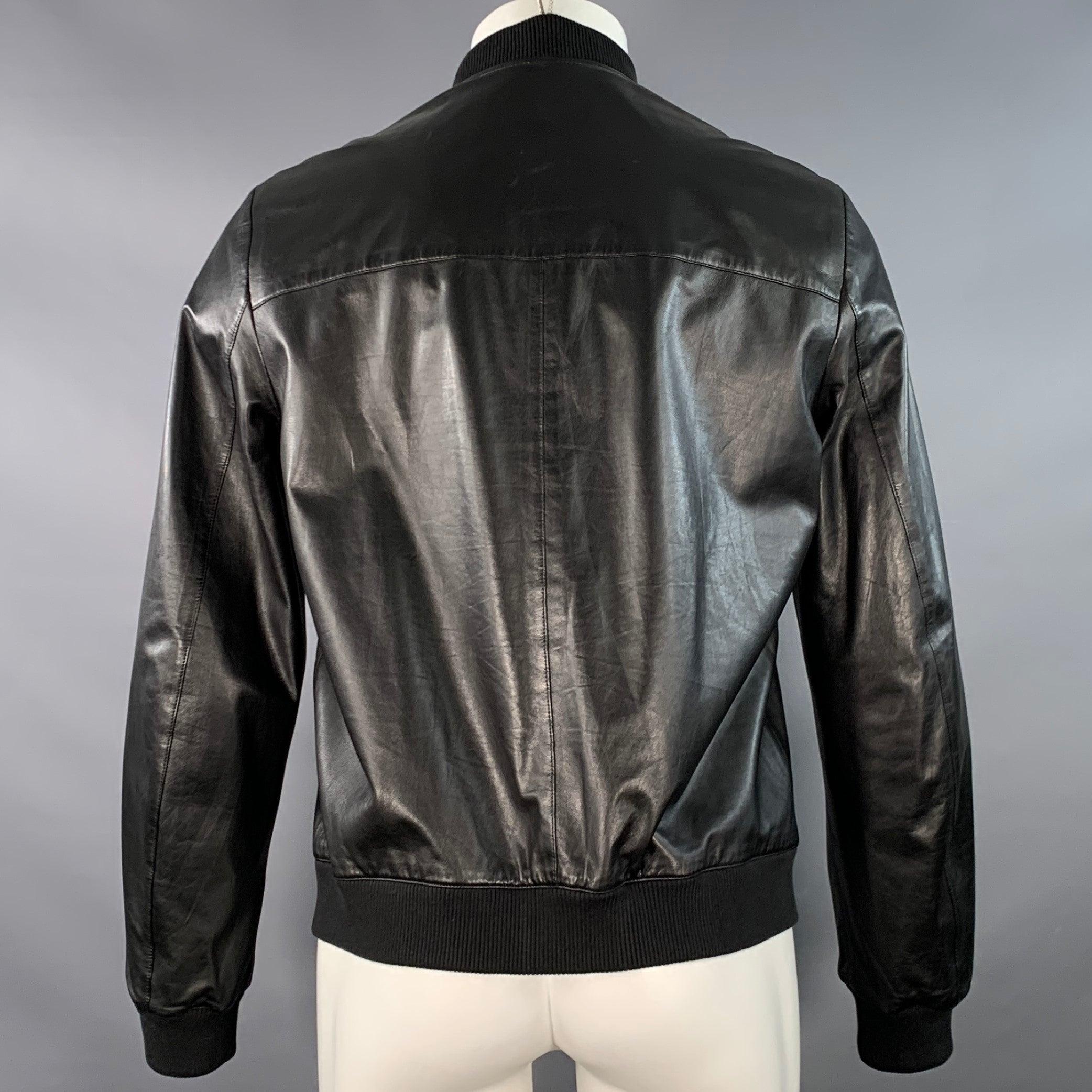 PRADA Size 38 Black Reversible Lambskin Leather Nylon Bomber Jacket For Sale 1