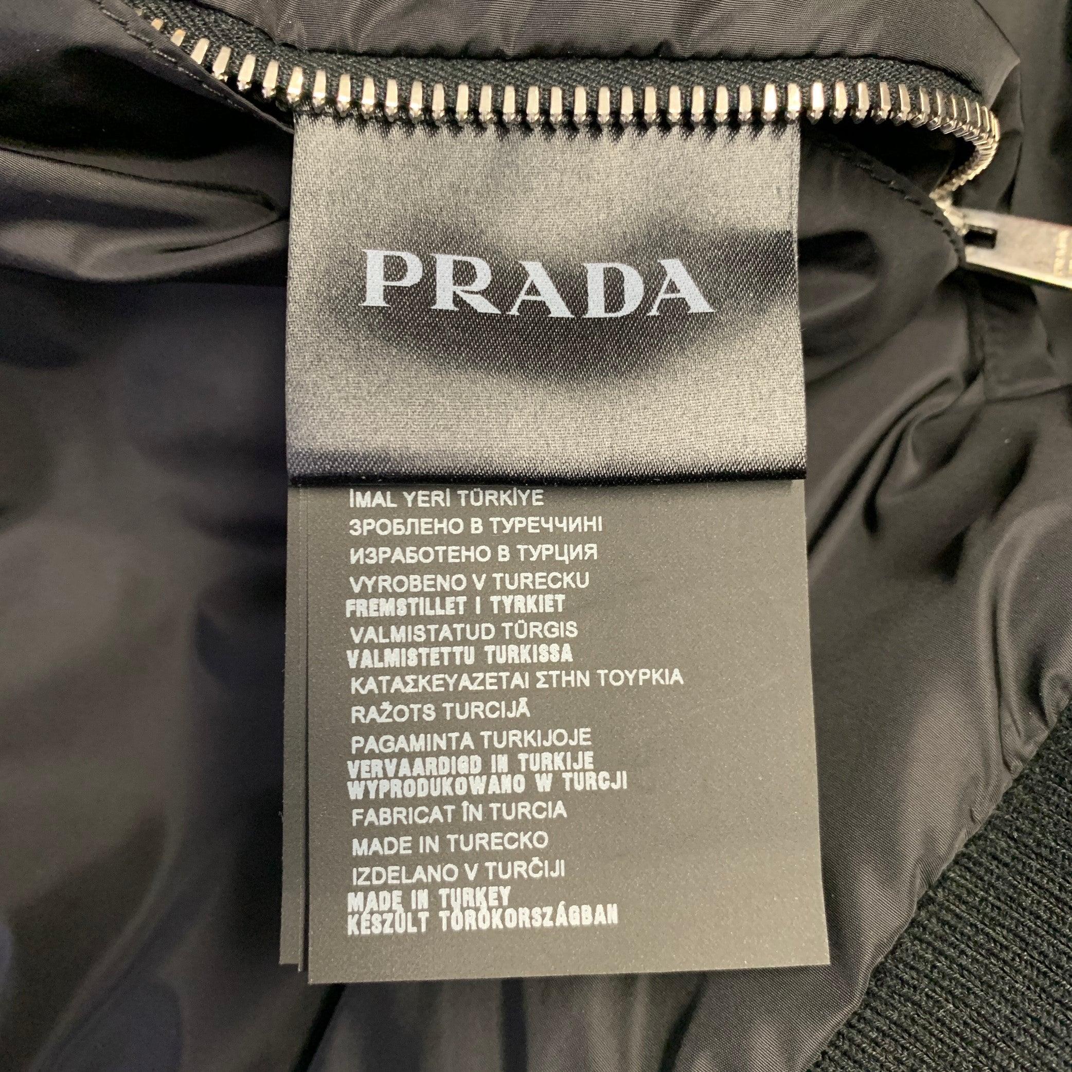 PRADA Size 38 Black Reversible Lambskin Leather Nylon Bomber Jacket For Sale 2