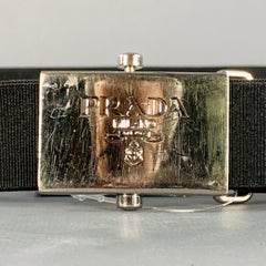 PRADA Größe 38 Schwarz Silber Logo Canvas Box Buckle Gürtel