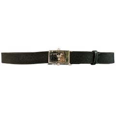 PRADA Size 38 Black Silver Logo Canvas Box Buckle Belt