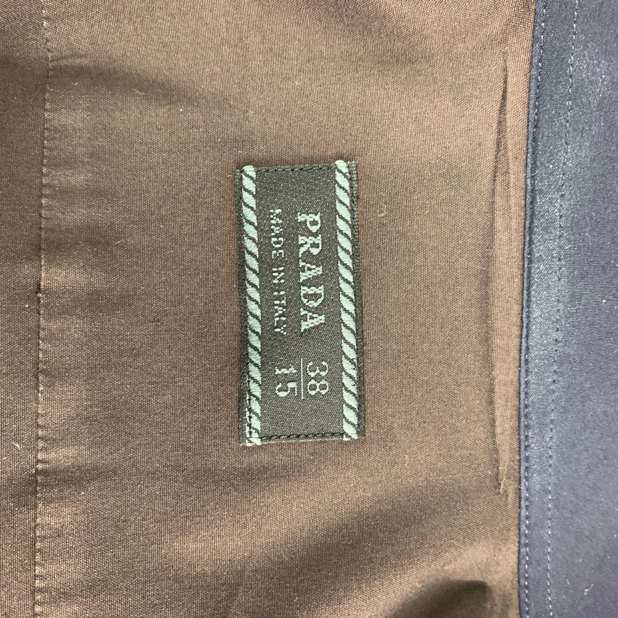 PRADA Size 38 Brown Navy Color Block Cotton Blend Button Down Long Sleeve Shirt In Good Condition In San Francisco, CA