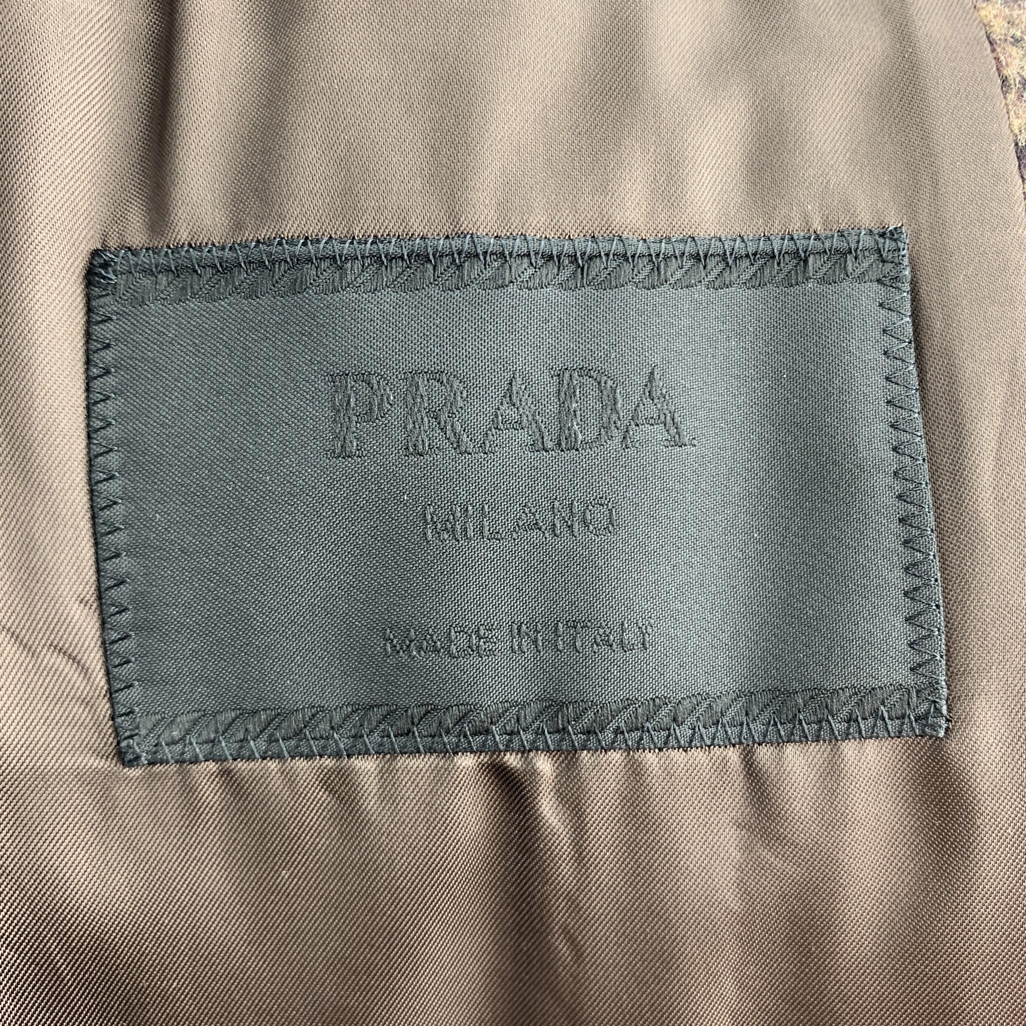 Men's PRADA Size 38 Brown Plaid Lana Wool / Alpaca Notch Lapel Sport Coat