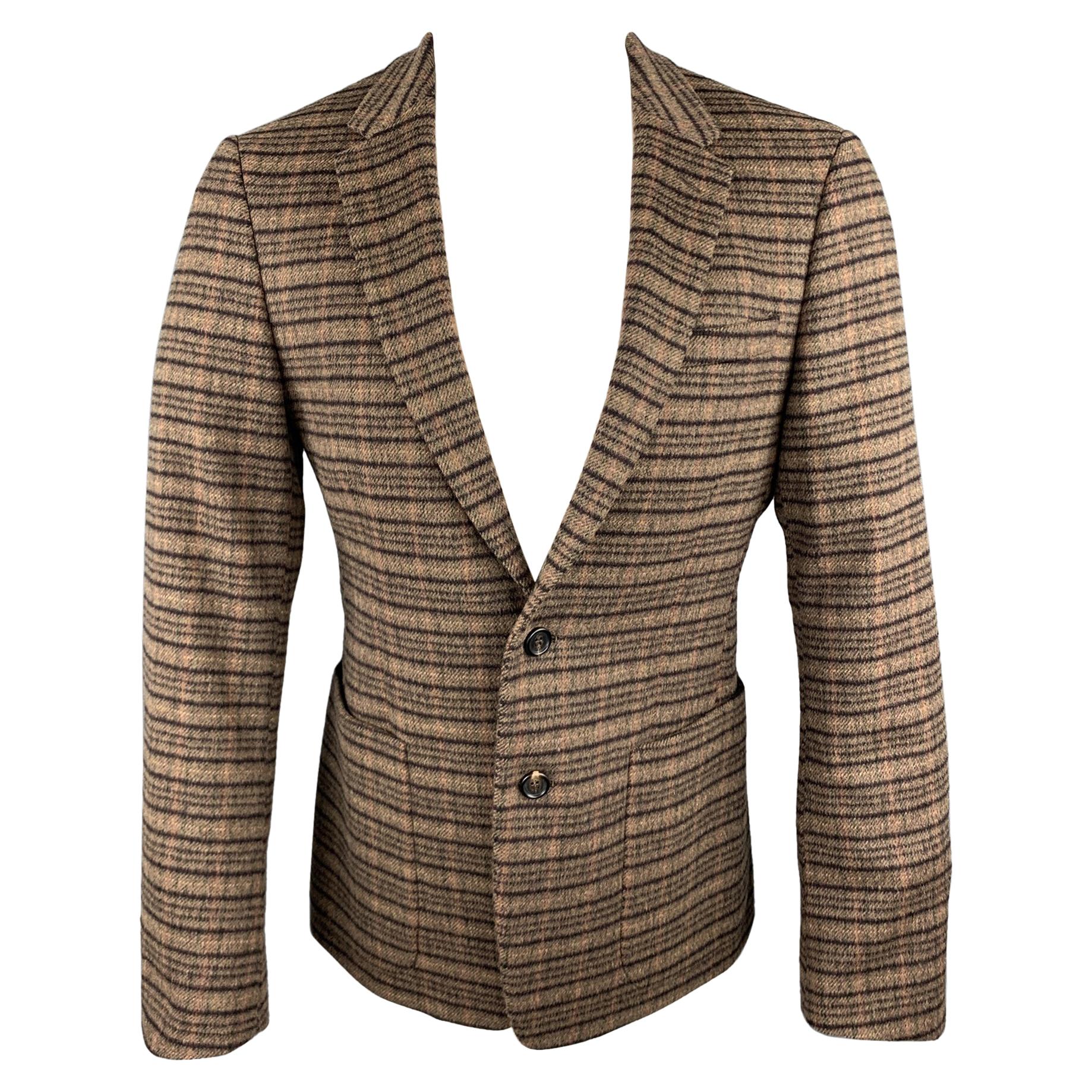PRADA Size 38 Brown Plaid Lana Wool / Alpaca Notch Lapel Sport Coat
