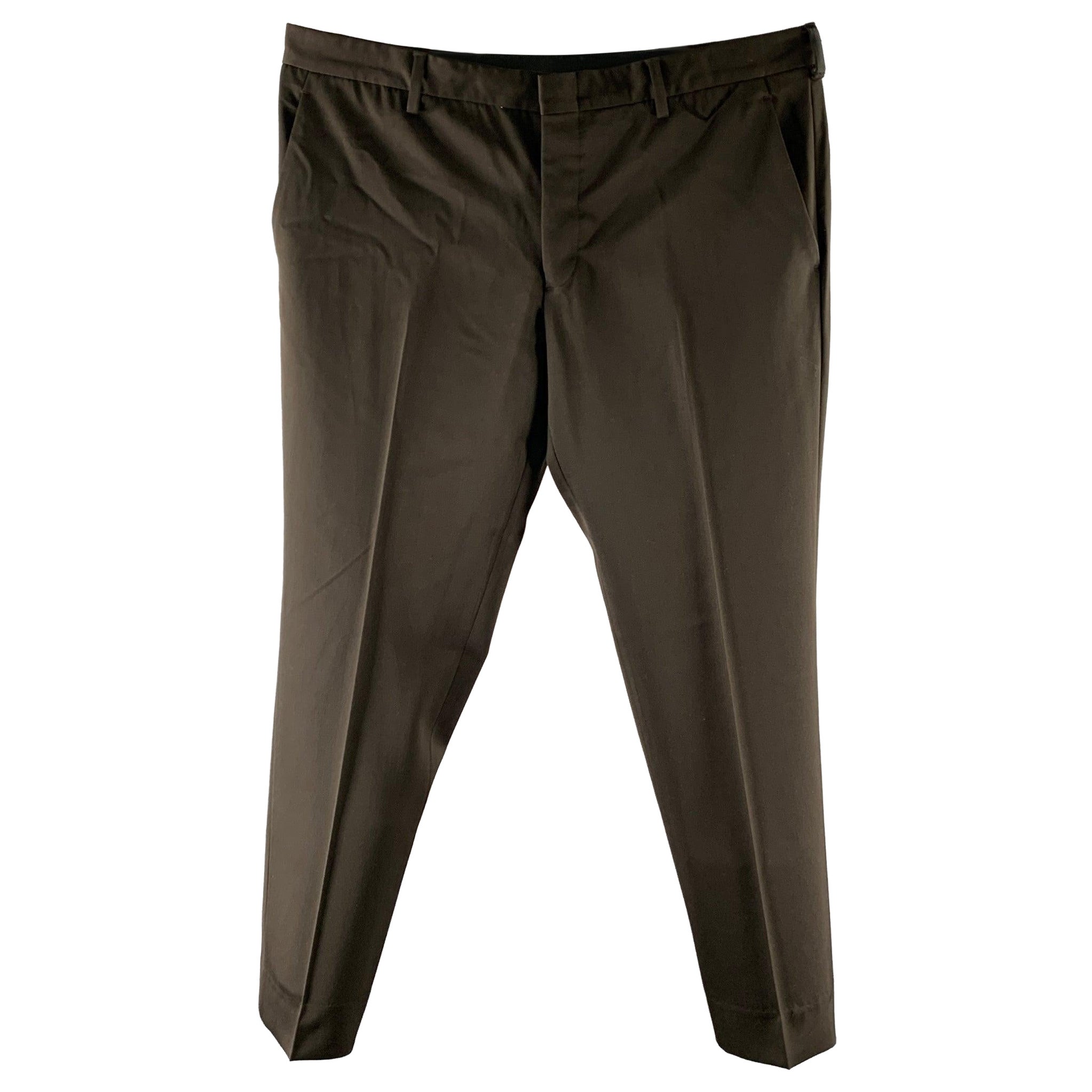 Pre-owned Prada Size 38 Brown Wool Button Fly Dress Pants