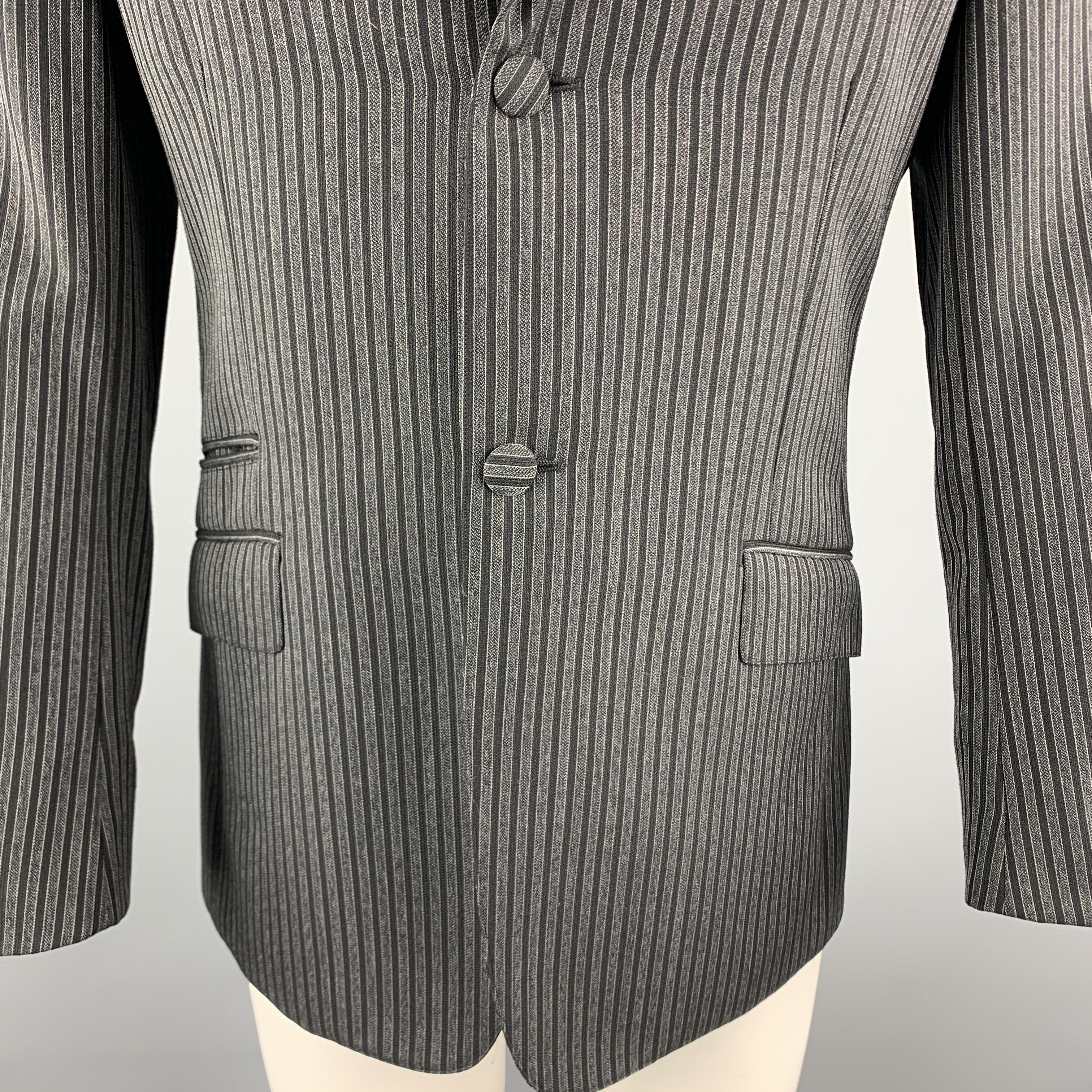 PRADA Size 38 Charcoal & Black Vertical Stripe Wool / Mohair Peak Lapel Blazer In Excellent Condition In San Francisco, CA