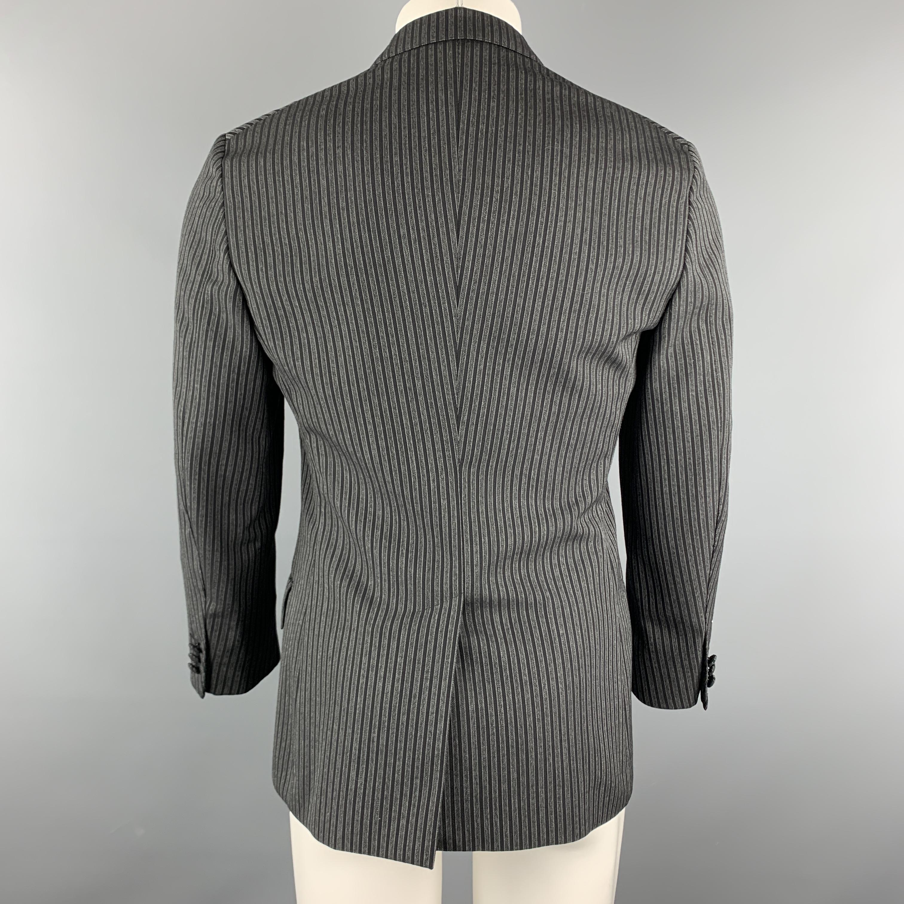Men's PRADA Size 38 Charcoal & Black Vertical Stripe Wool / Mohair Peak Lapel Blazer