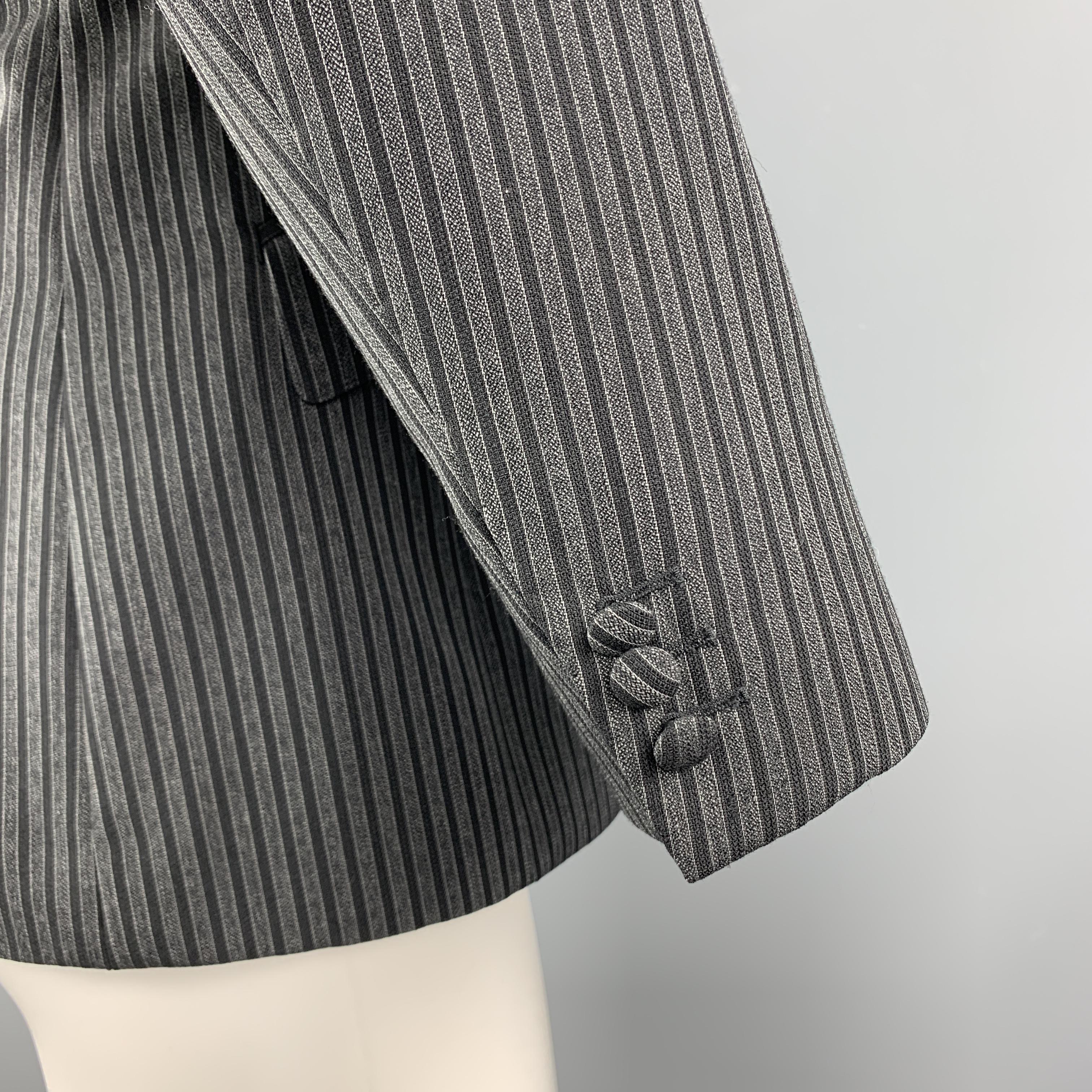 PRADA Size 38 Charcoal & Black Vertical Stripe Wool / Mohair Peak Lapel Blazer 1