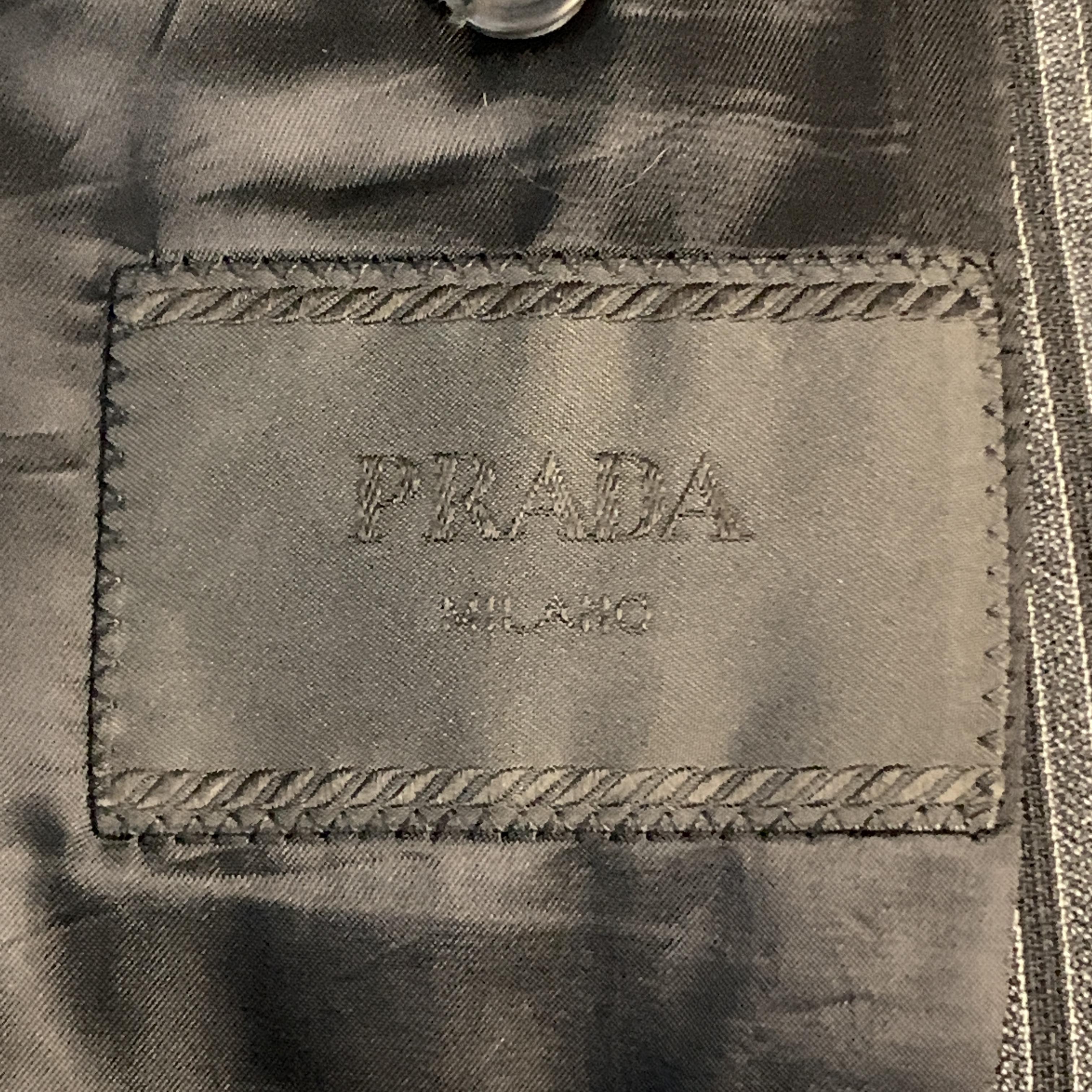 PRADA Size 38 Charcoal & Black Vertical Stripe Wool / Mohair Peak Lapel Blazer 3