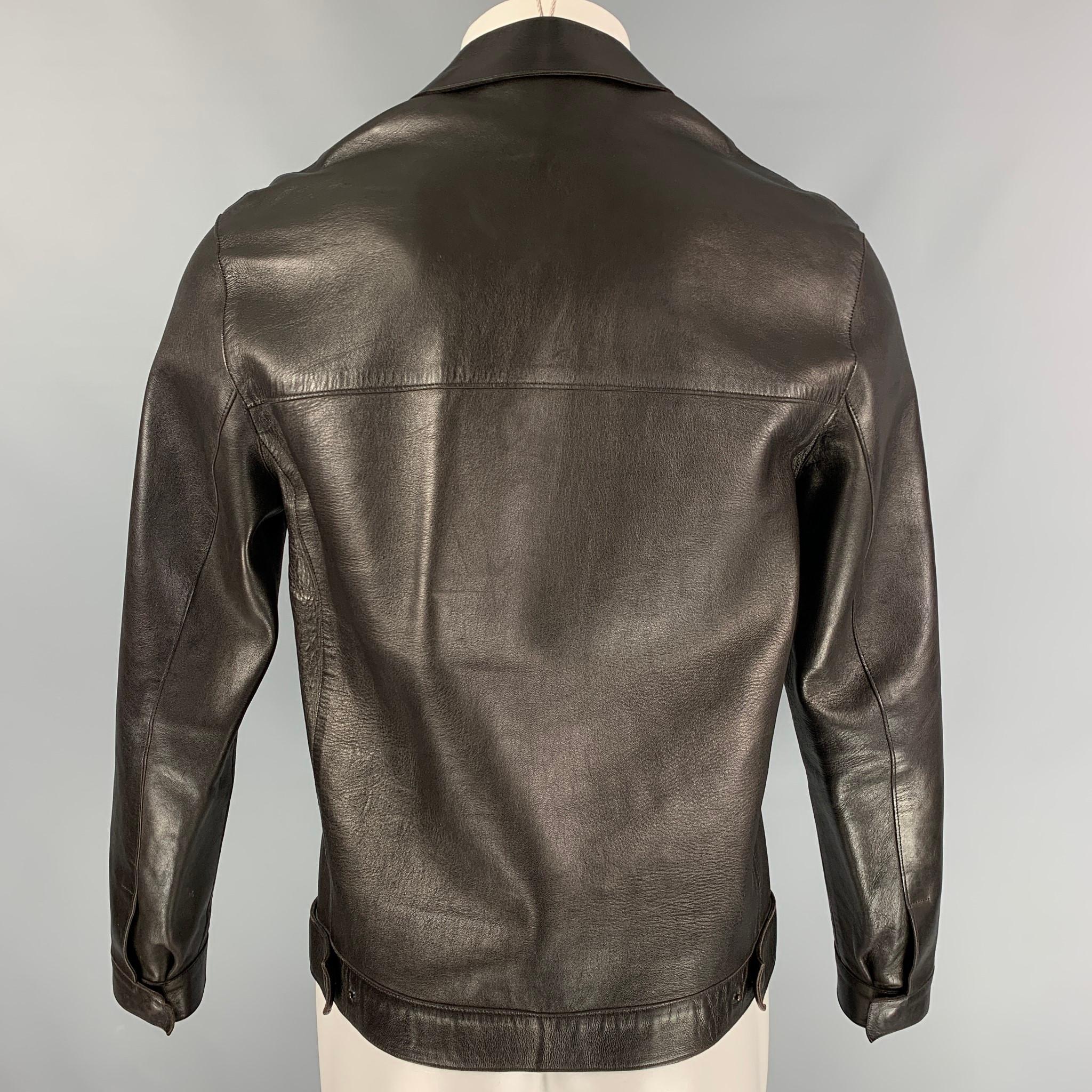 Black PRADA Size 38 Dark Brown Leather Hidden Snaps Jacket