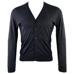 PRADA Size 38 Grey Knit Buttoned V-Neck Cardigan