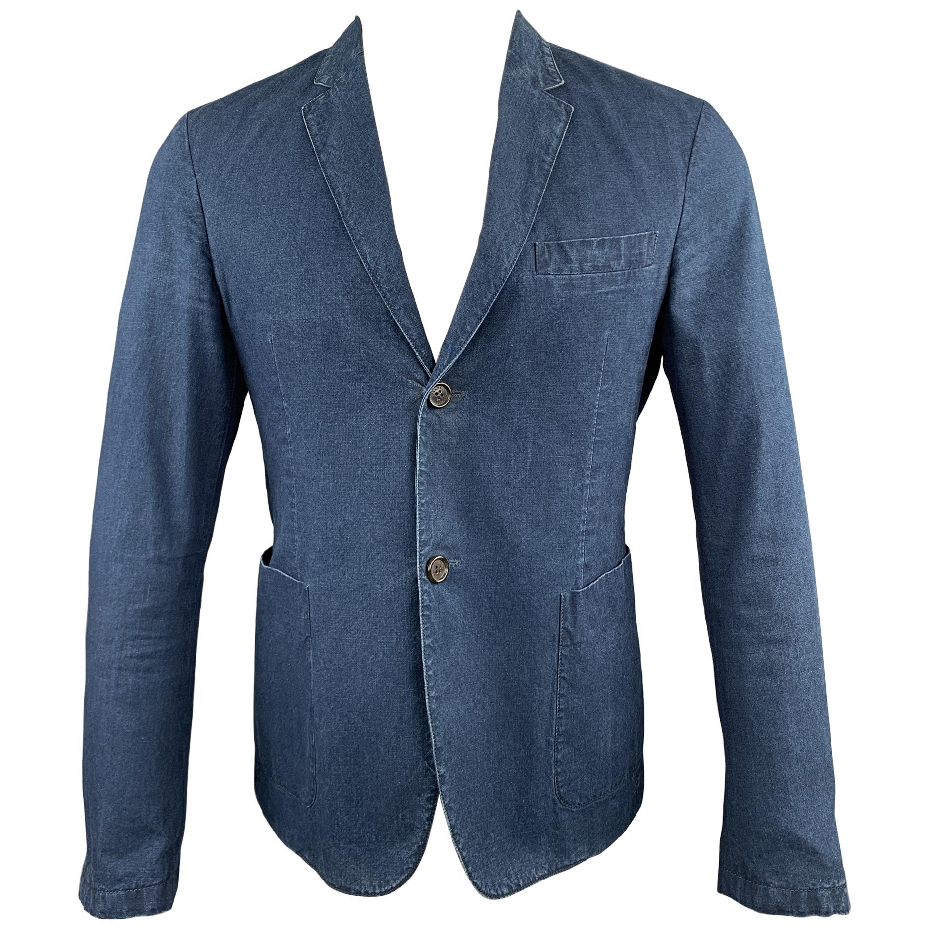 PRADA Size 38 Indigo Cotton Notch Lapel Sport Coat For Sale at 1stDibs
