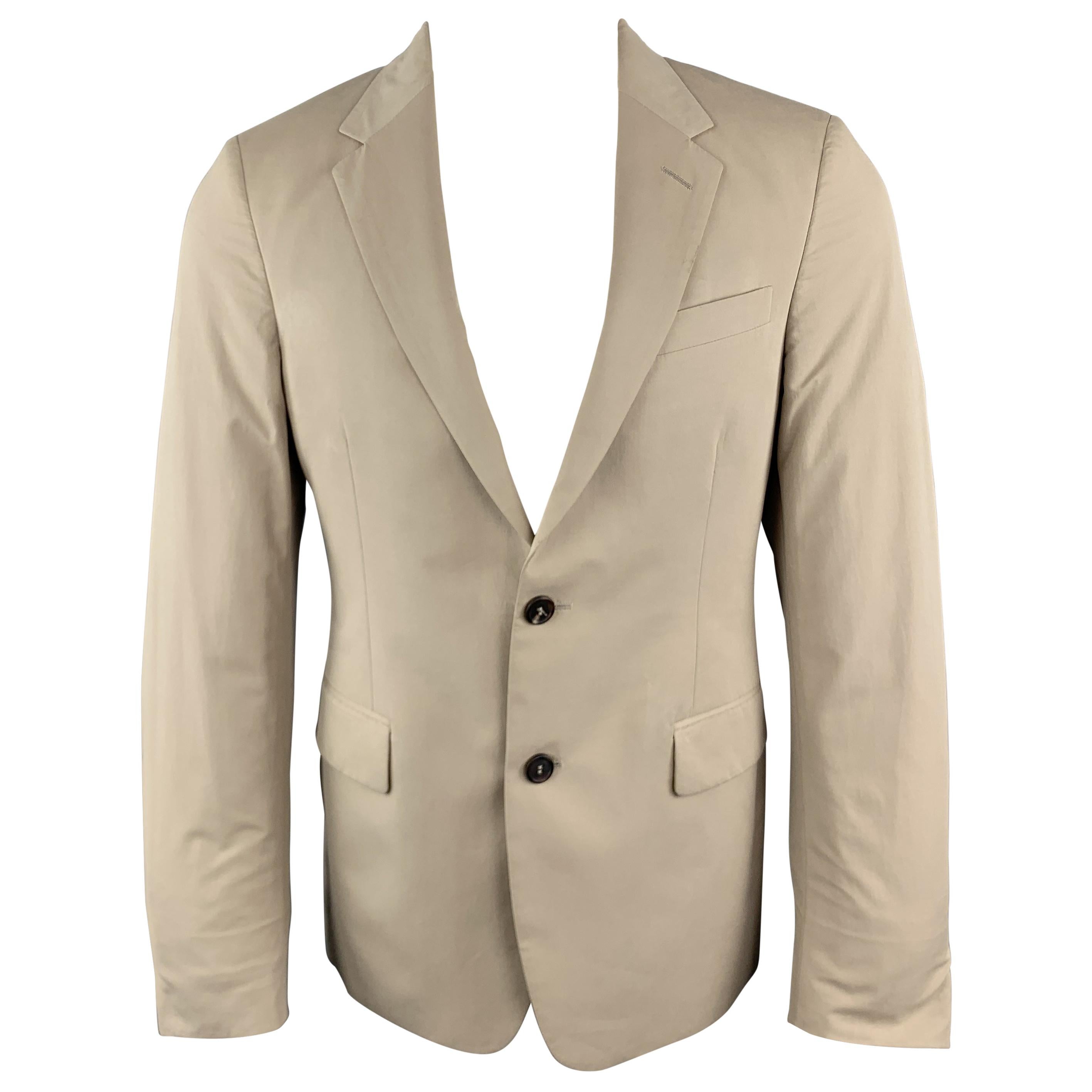 PRADA Size 38 Khaki Beige Cotton Blend Notch Lapel Sport Coat