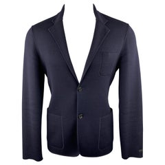 PRADA Size 38 Navy Knitted Wool Notch Lapel Sport Coat