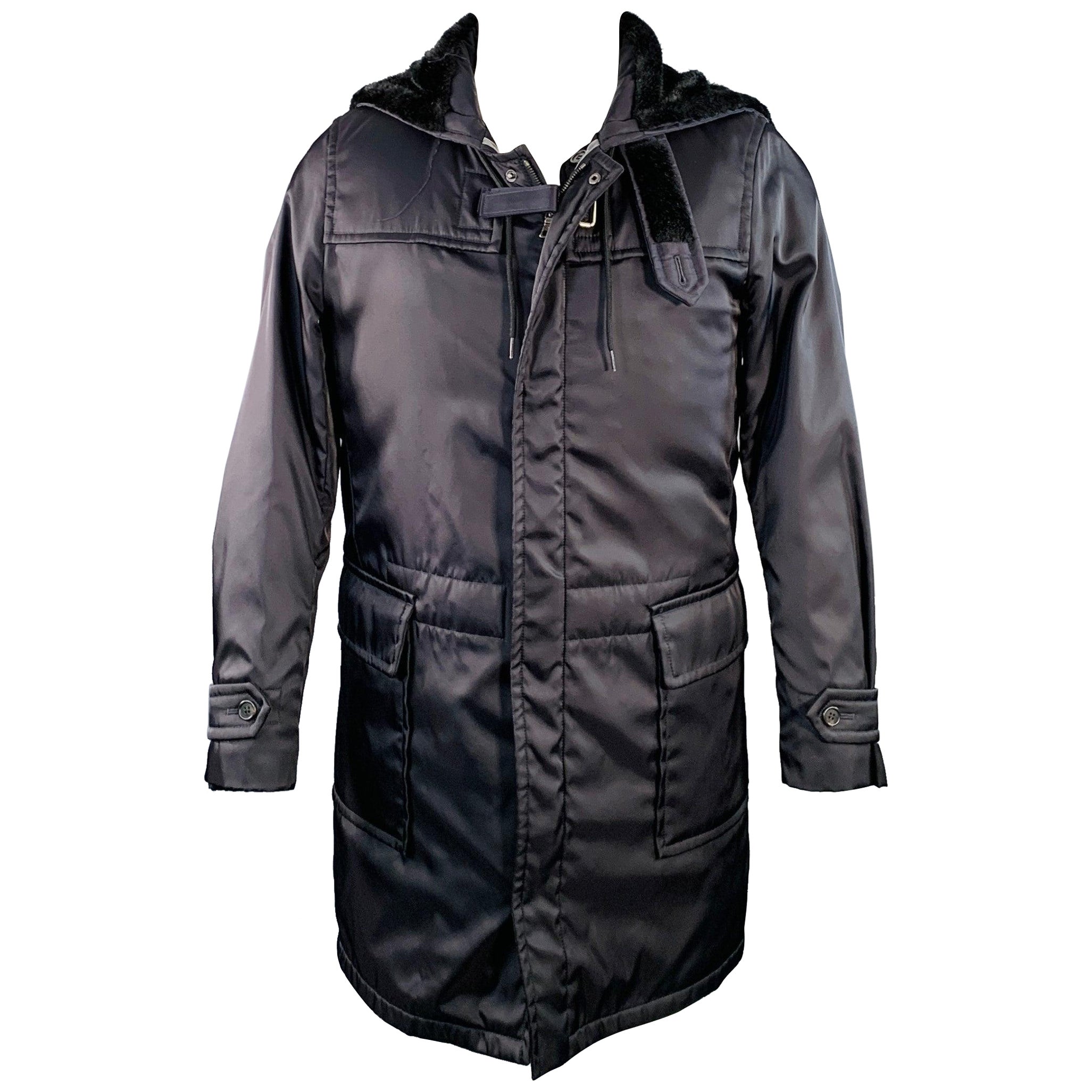 PRADA Size 38 Navy Polyester Hooded Zip Snaps Jacket