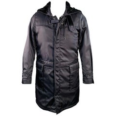 PRADA Size 38 Navy Polyester Hooded Zip Snaps Jacket