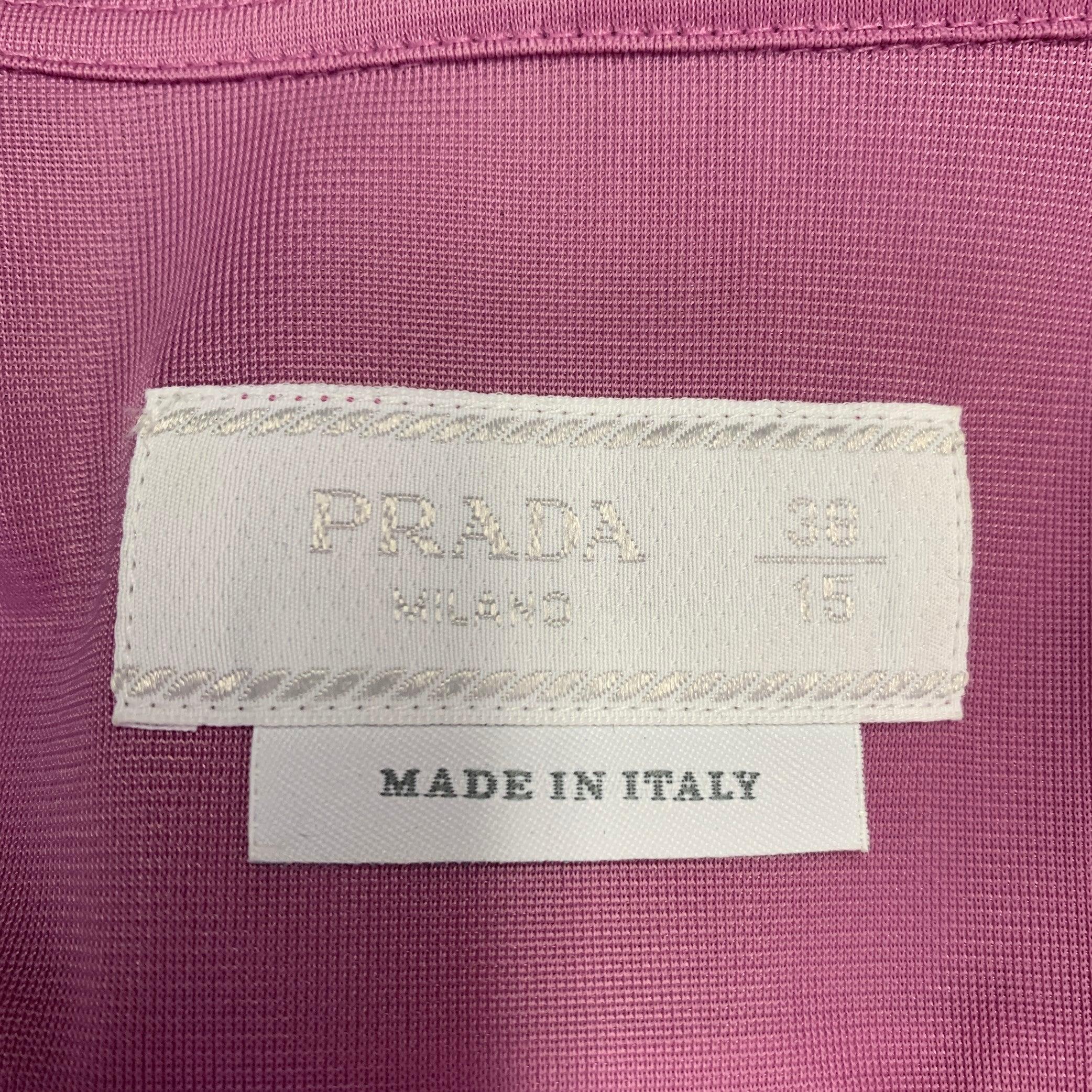 PRADA Size 38 Purple Lilac Ruffle One Pocket Long Sleeve Shirt For Sale 1