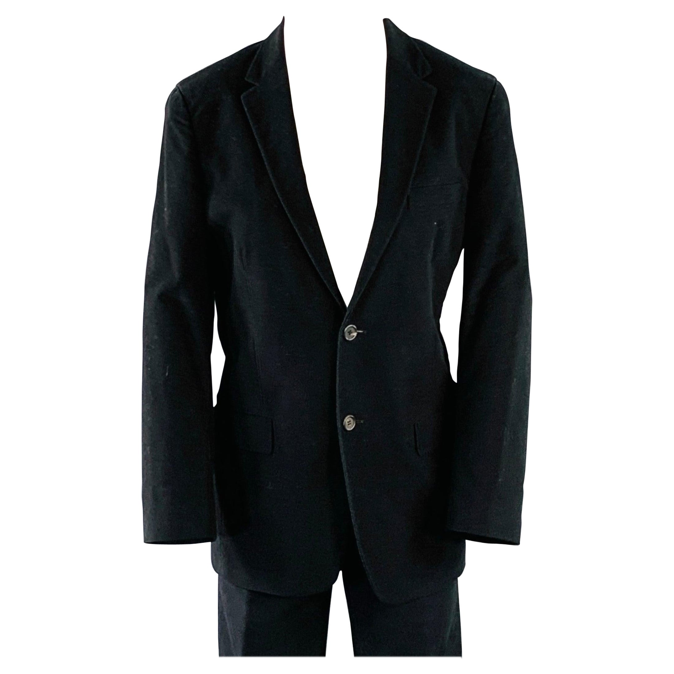 PRADA Size 38 Regular Black Velvet Cotton Blend Notch Lapel Suit For Sale
