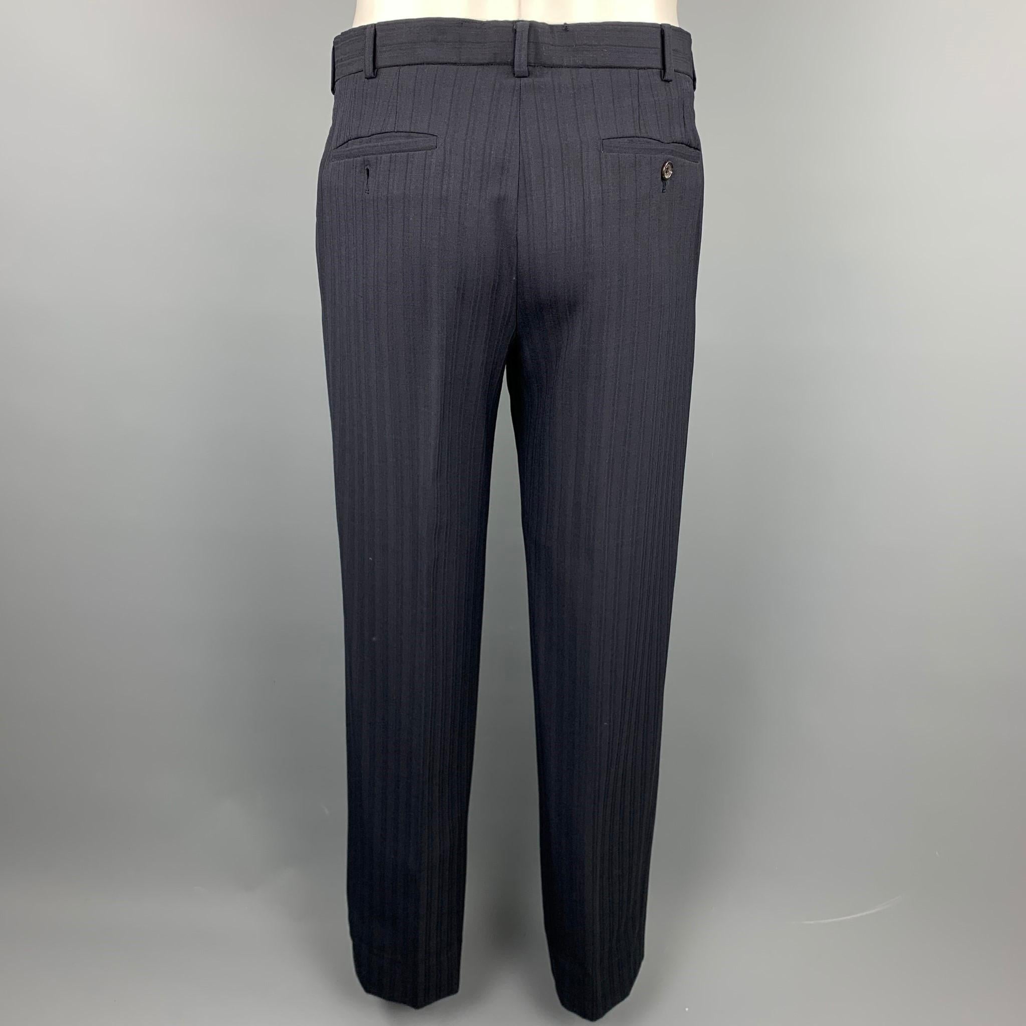 Black PRADA Size 38 Regular Navy Stripe Wool Blend Notch Lapel Suit