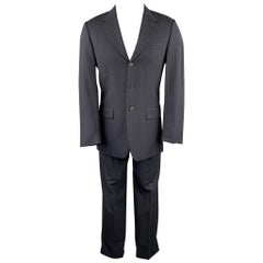 PRADA Size 38 Regular Navy Stripe Wool Blend Notch Lapel Suit