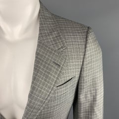 PRADA Size 38 Regular Plaid Grey Wool / Silk Notch Lapel Sport Coat