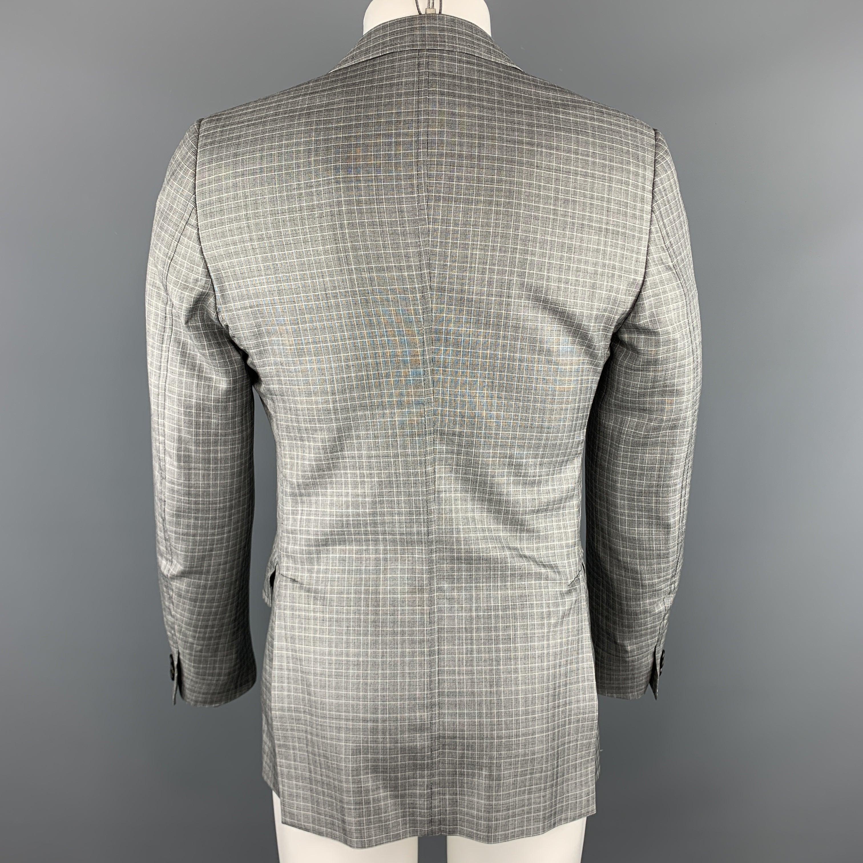 PRADA Size 38 Regular Plaid Grey Wool / Silk Notch Lapel Sport Coat In Excellent Condition In San Francisco, CA