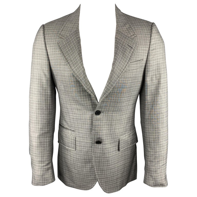 PRADA Size 38 Regular Plaid Grey Wool / Silk Notch Lapel Sport Coat For ...