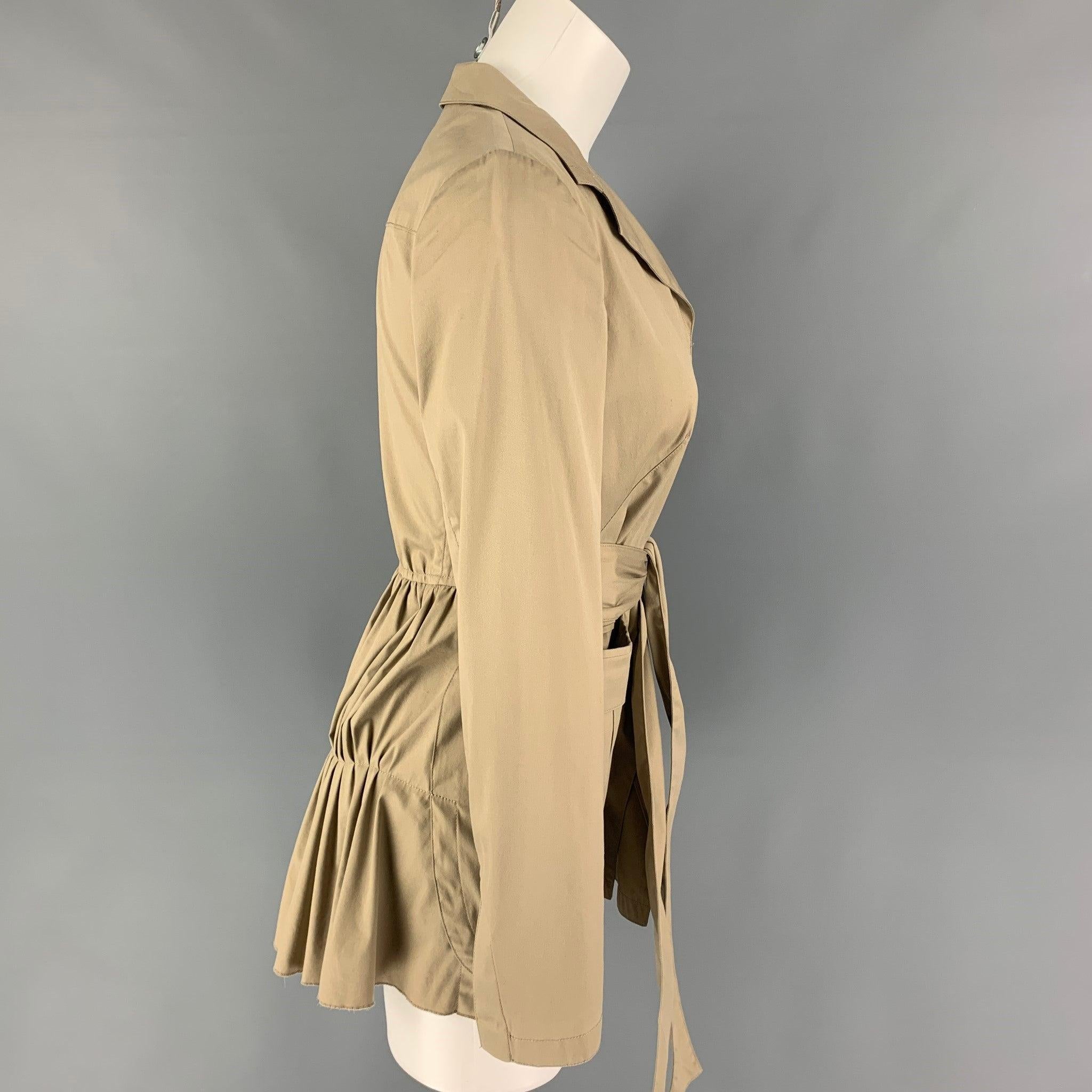 Women's PRADA Size 4 Beige Cotton Blend Ruched Back Belted Jacket For Sale