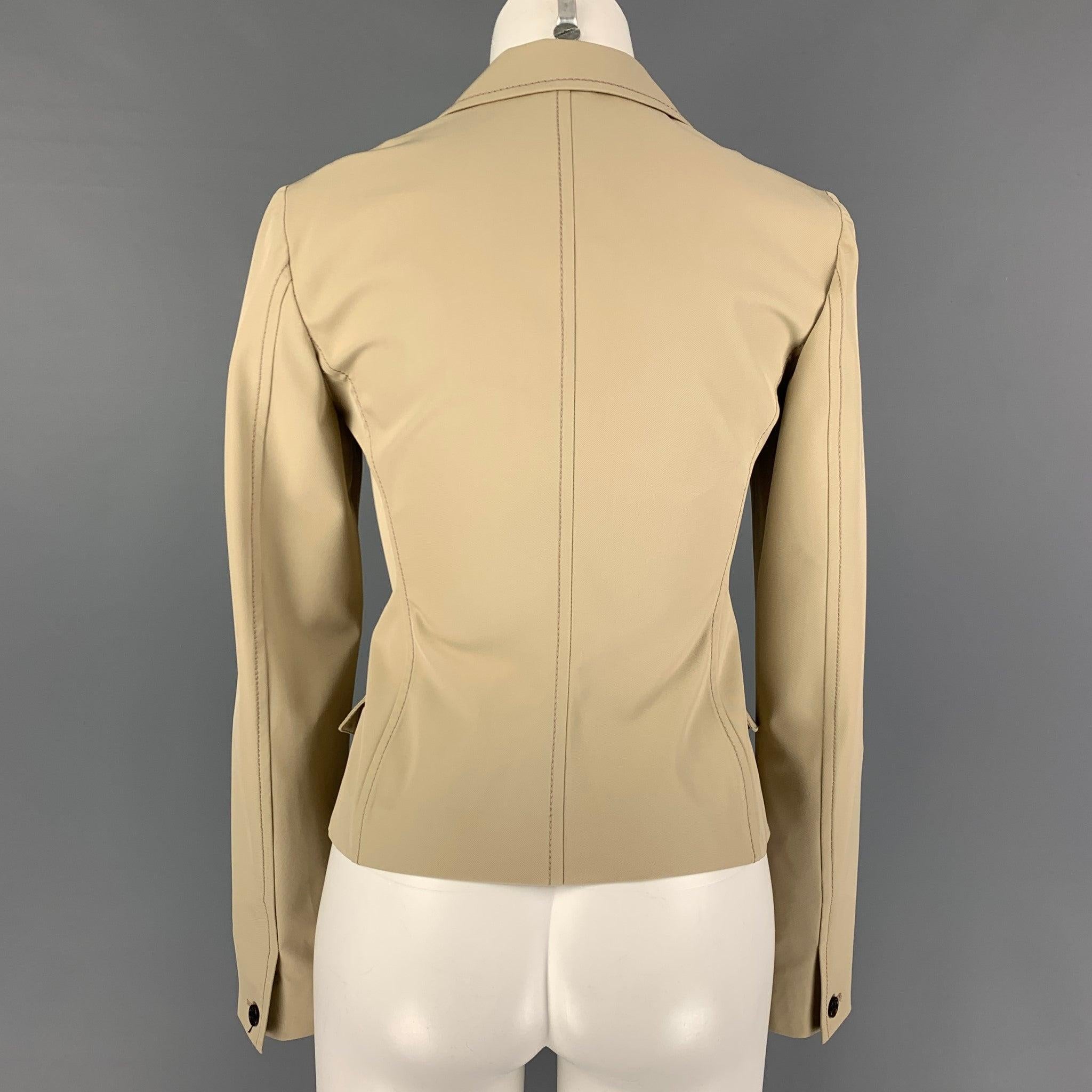 PRADA Size 4 Beige Polyester Contrast Stitch Jacket In Good Condition For Sale In San Francisco, CA