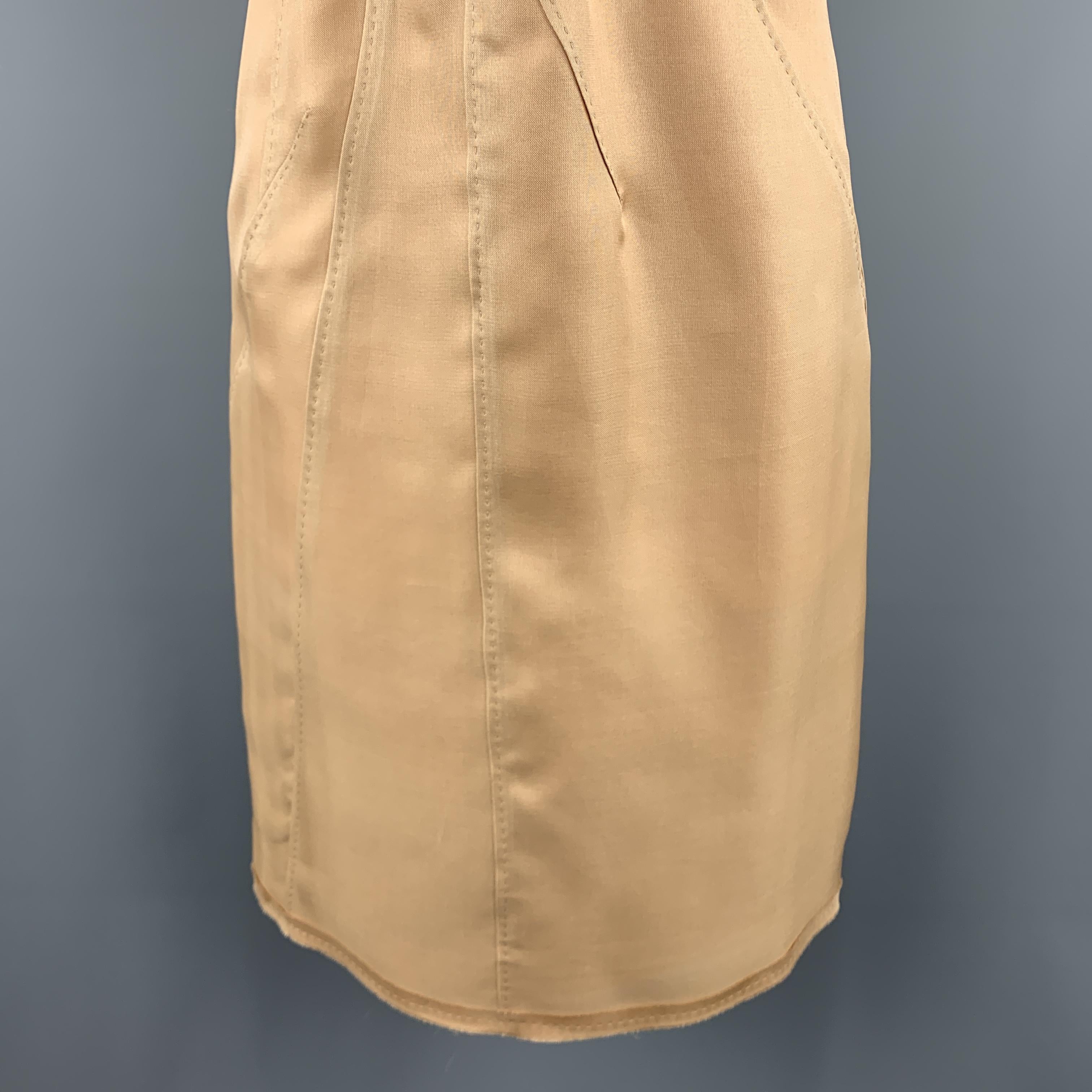 PRADA Size 4 Beige Woven Silk Top Stitch Bow Motif Sleeveless Sheath Dress 1
