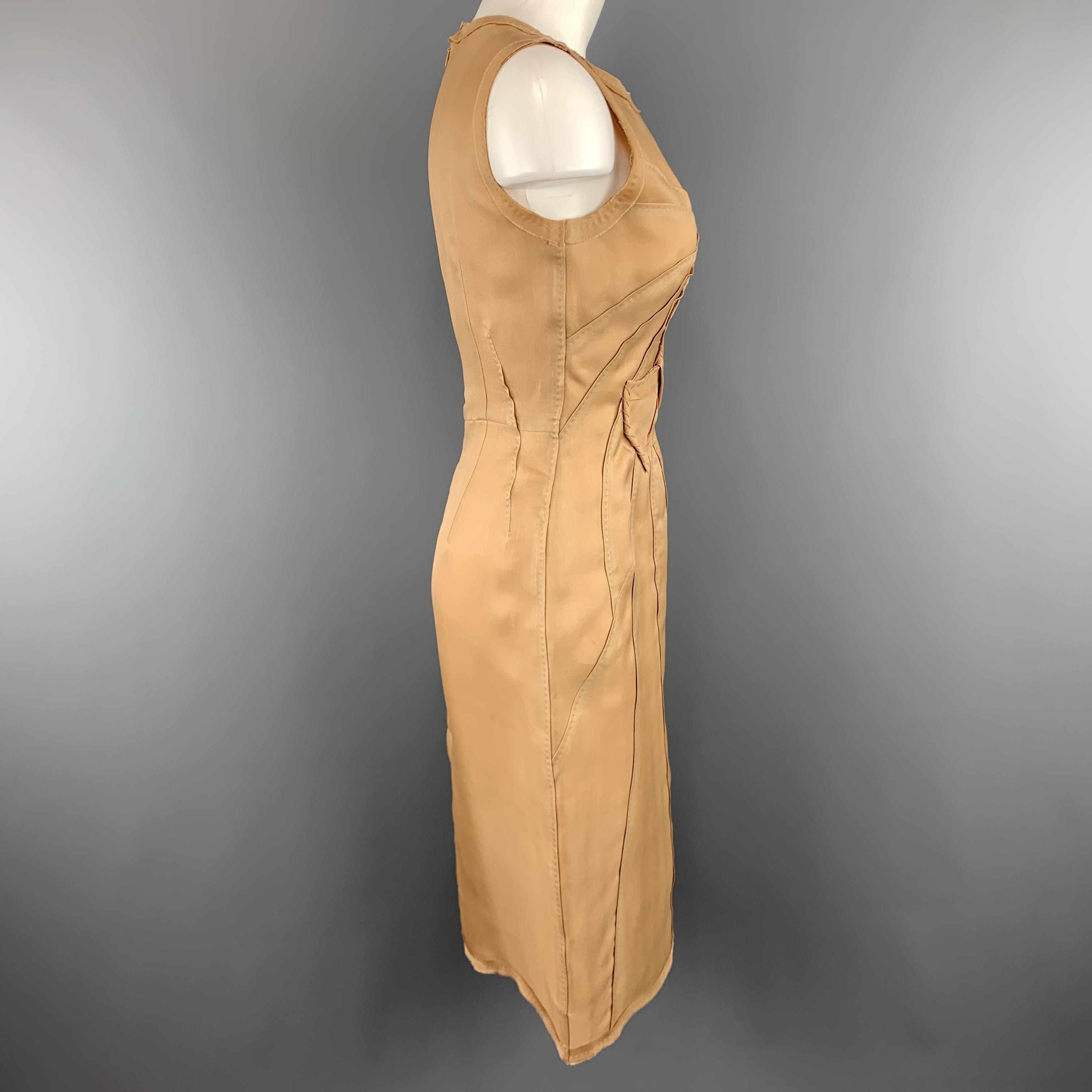 PRADA Size 4 Beige Woven Silk Top Stitch Bow Motif Sleeveless Sheath Dress 3