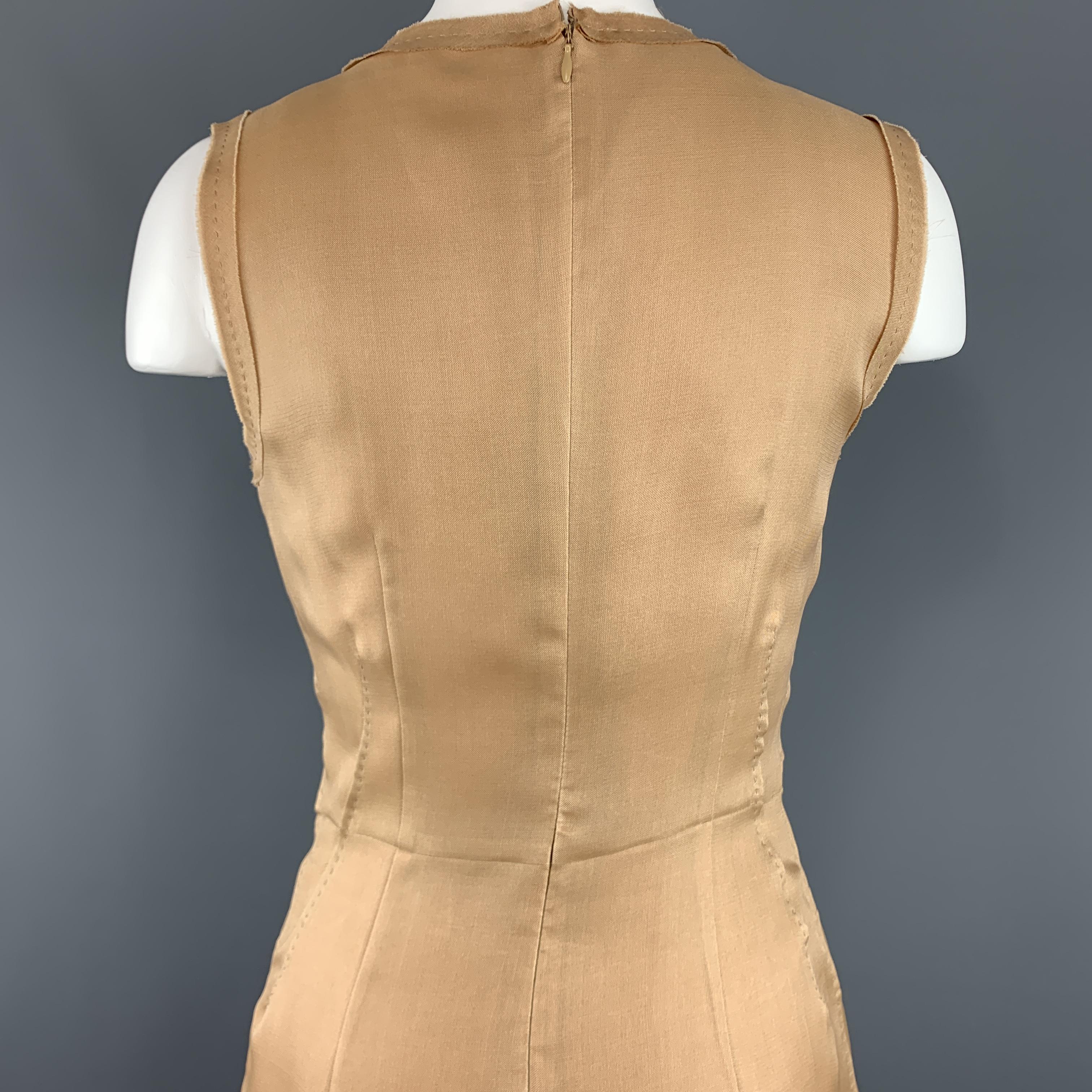 PRADA Size 4 Beige Woven Silk Top Stitch Bow Motif Sleeveless Sheath Dress 5