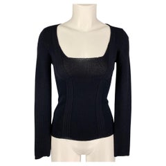 PRADA Size 4 Black Cashmere Silk Ribbed Scoop Neck Pullover