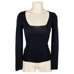 PRADA Taglia 4 Pullover a collo alto in cashmere nero e seta a coste