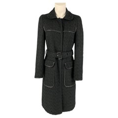 PRADA Size 4 Black Cotton Blend Textured Hidden Snaps Coat