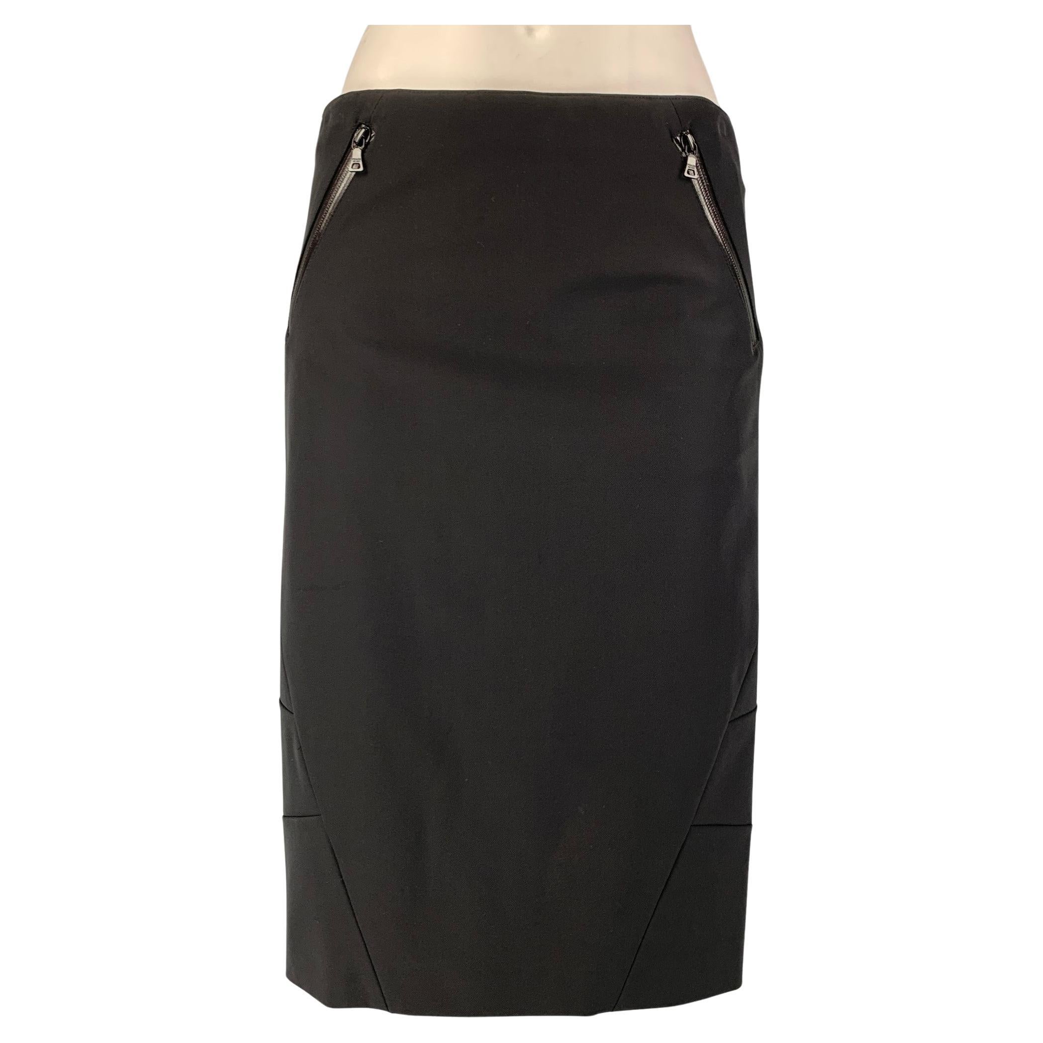 PRADA Size 4 Black Polyester Solid Pencil Skirt