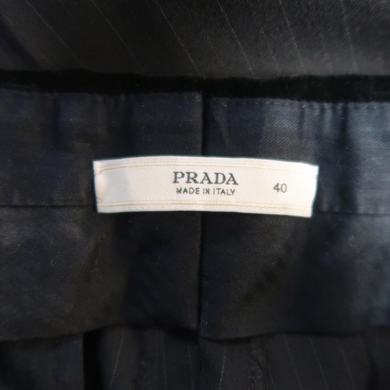 PRADA Size 4 Black Striped Virgin Wool Rhinestone Waistband Dress Pants ...