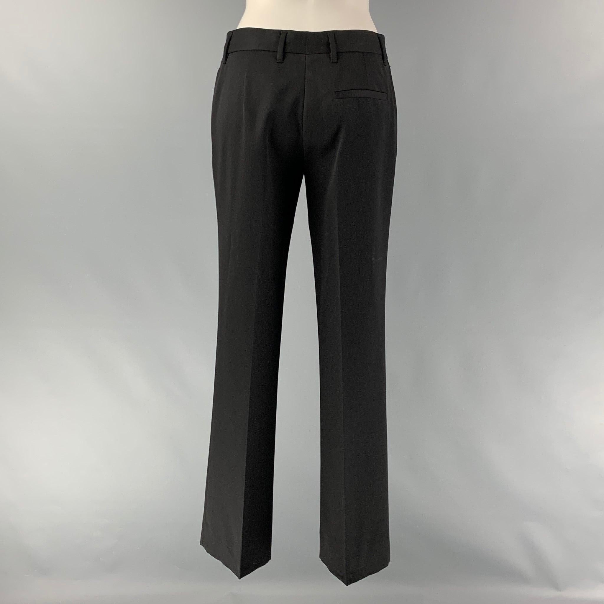 PRADA Size 4 Black Virgin Wool Embellishment Straight Dress Pants For Sale 1