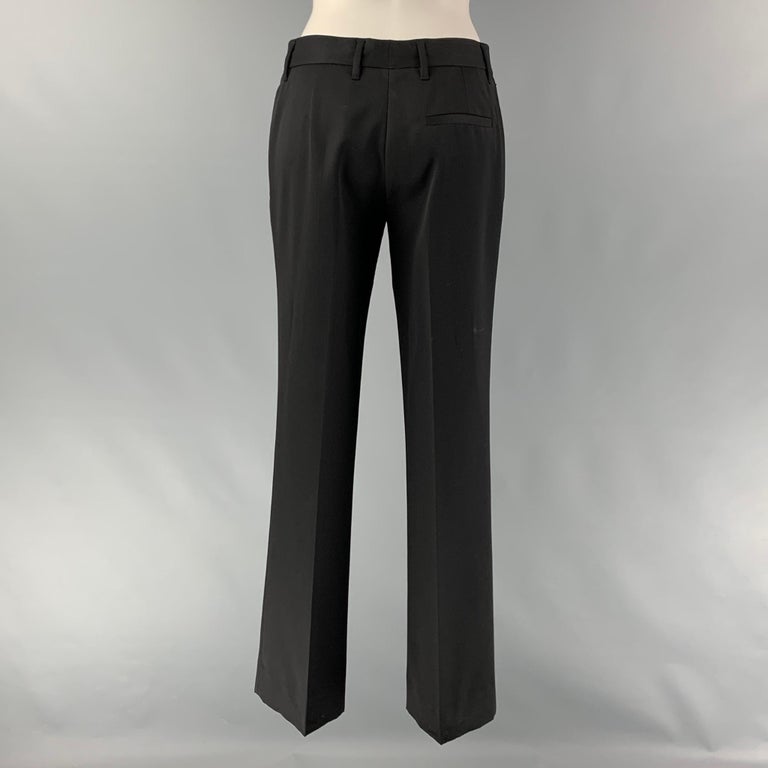 PRADA Size 4 Black Virgin Wool Embellishment Straight Dress Pants