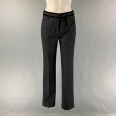 PRADA Size 4 Black Virgin Wool Pinstripe Straight Dress Pants