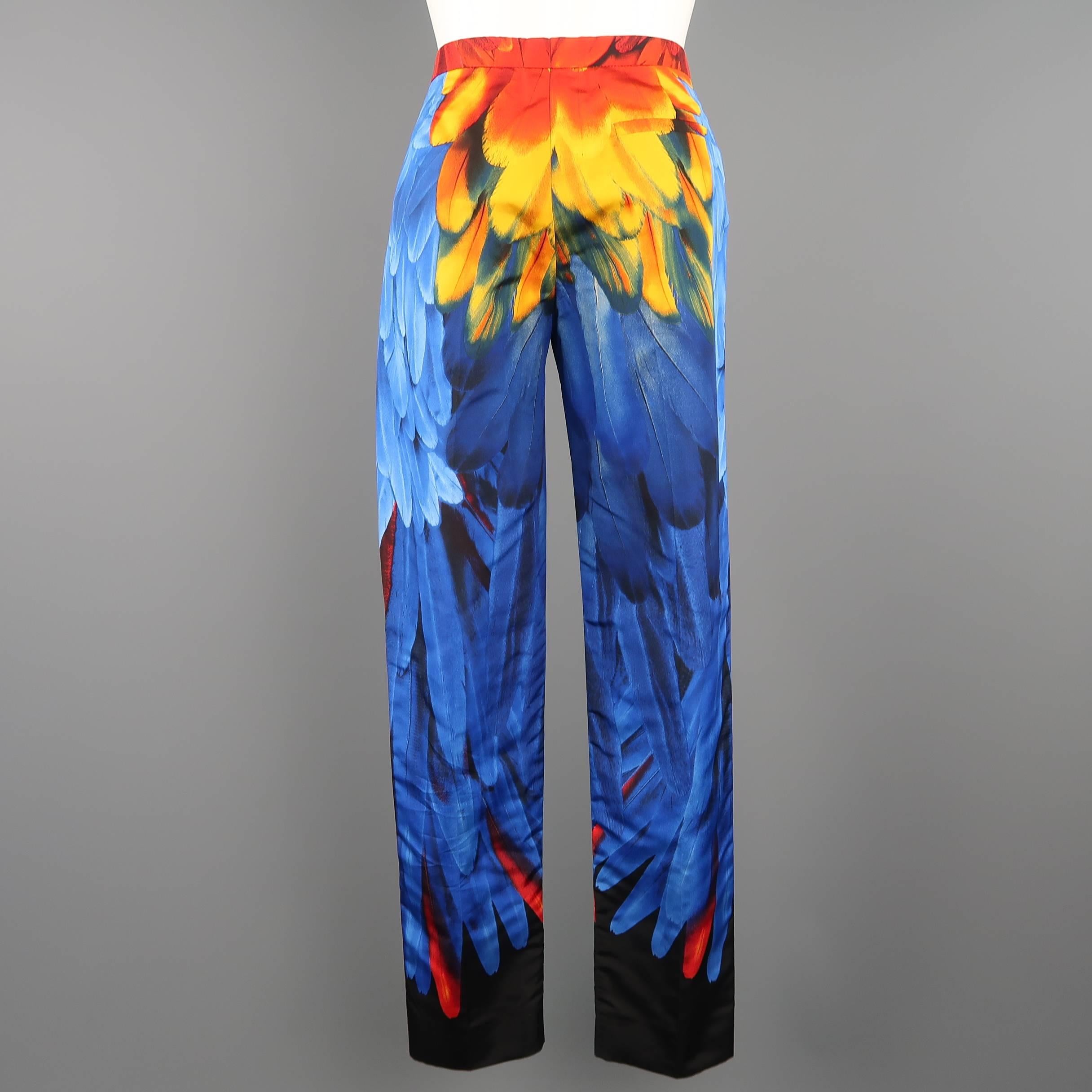 PRADA Pants - Spring 2005 Runway - Blue Red, Yellow Parrot Feather Silk Faille 3