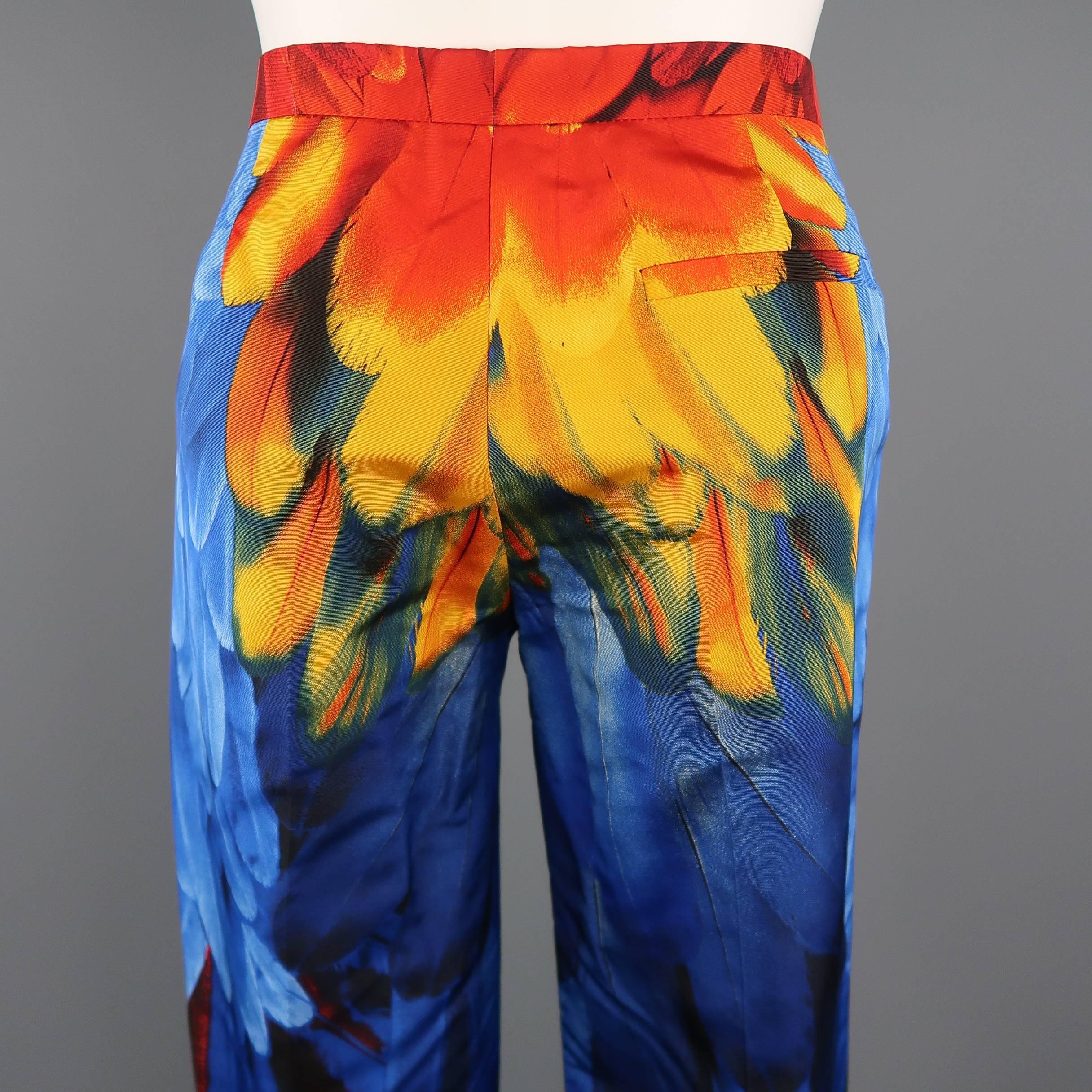 PRADA Pants - Spring 2005 Runway - Blue Red, Yellow Parrot Feather Silk Faille 2
