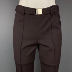 PRADA Size 4 Brown Twill Wool Blend Belted Dress Pants
