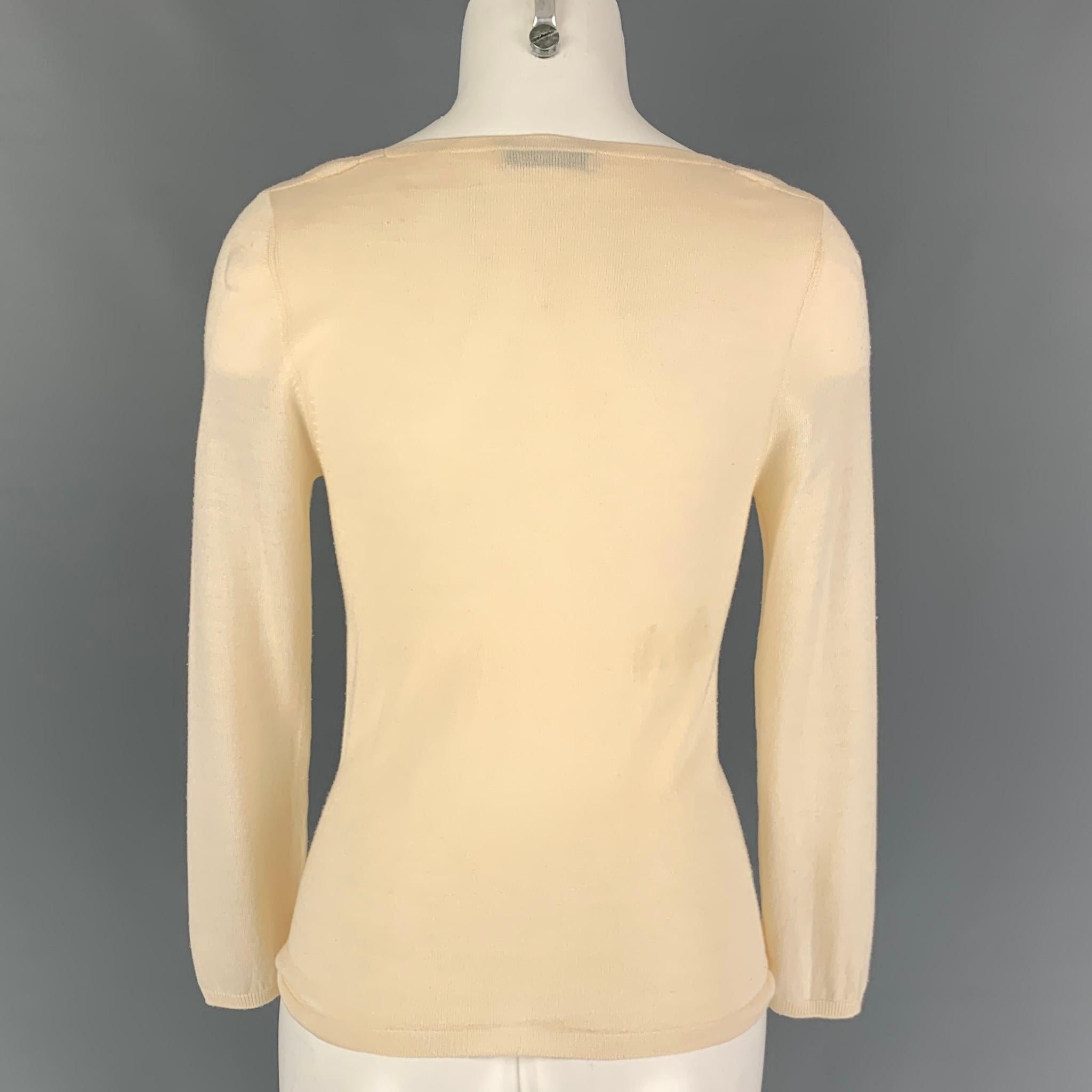 PRADA Size 4 Cream Ruched V-Neck Pullover In Good Condition In San Francisco, CA