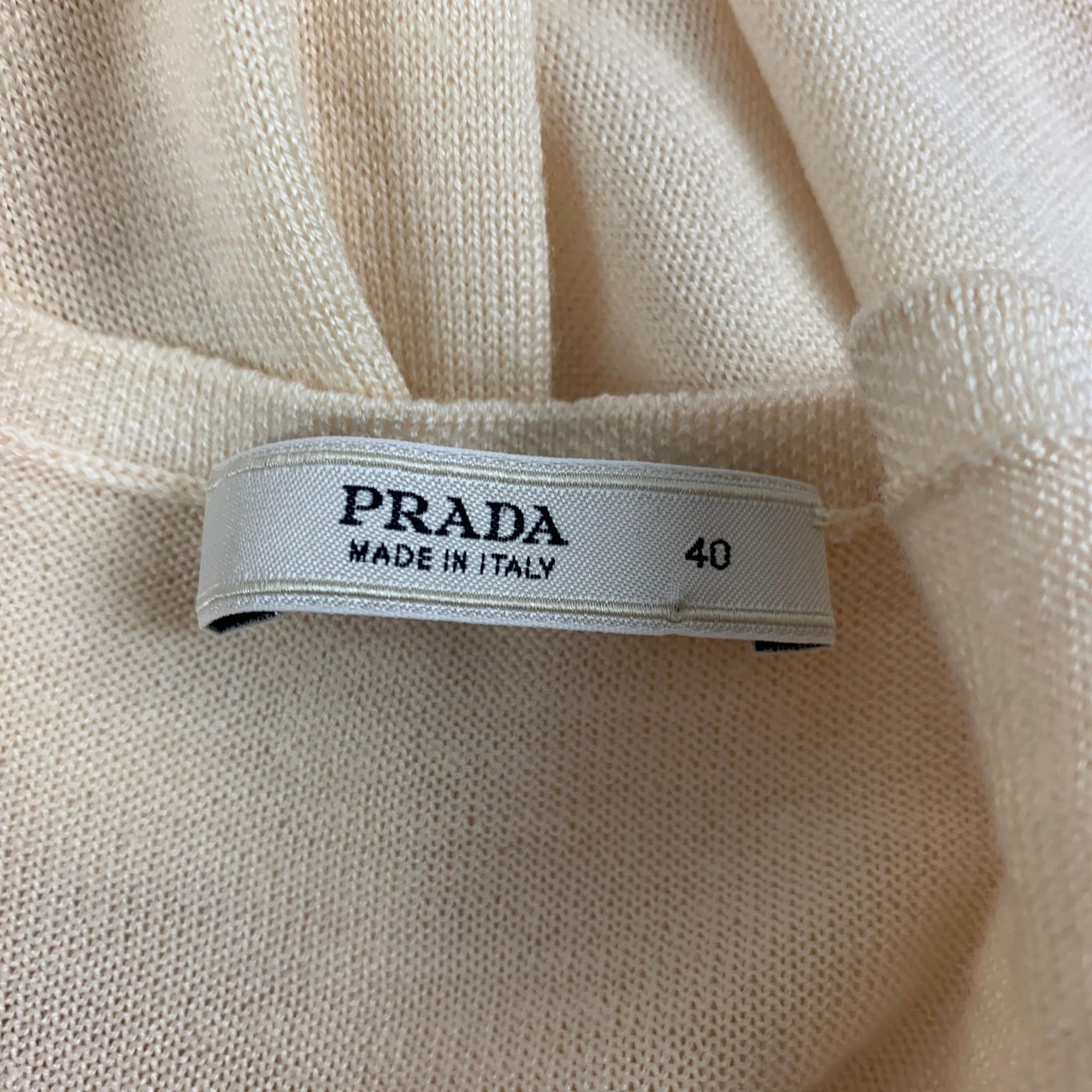 Women's PRADA Size 4 Cream Ruched V-Neck Pullover