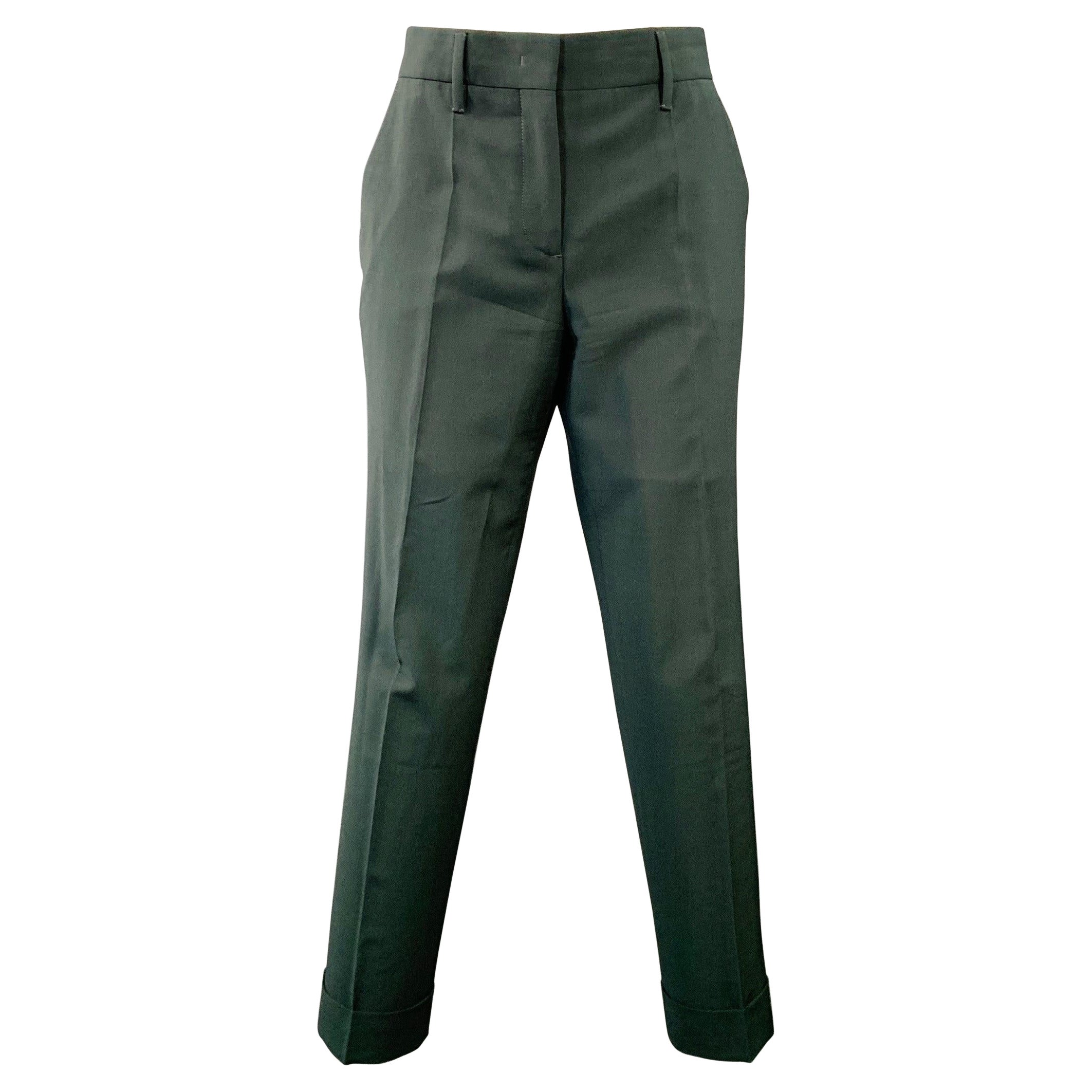 PRADA Size 4 Forest Green Wool Mohair Cuffed Straight Dress Pants