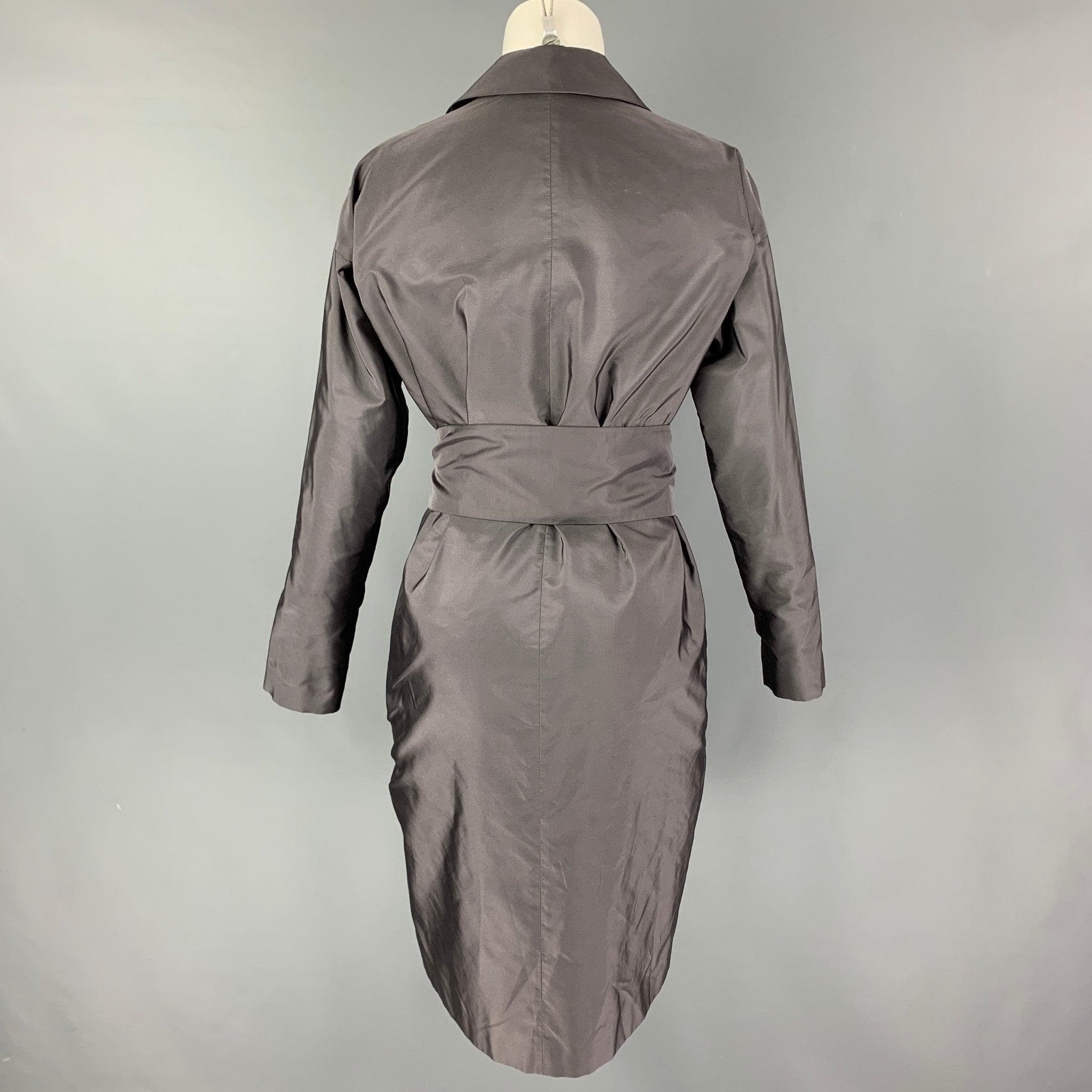 PRADA Size 4 Grey Silk Belted Coat In Good Condition For Sale In San Francisco, CA