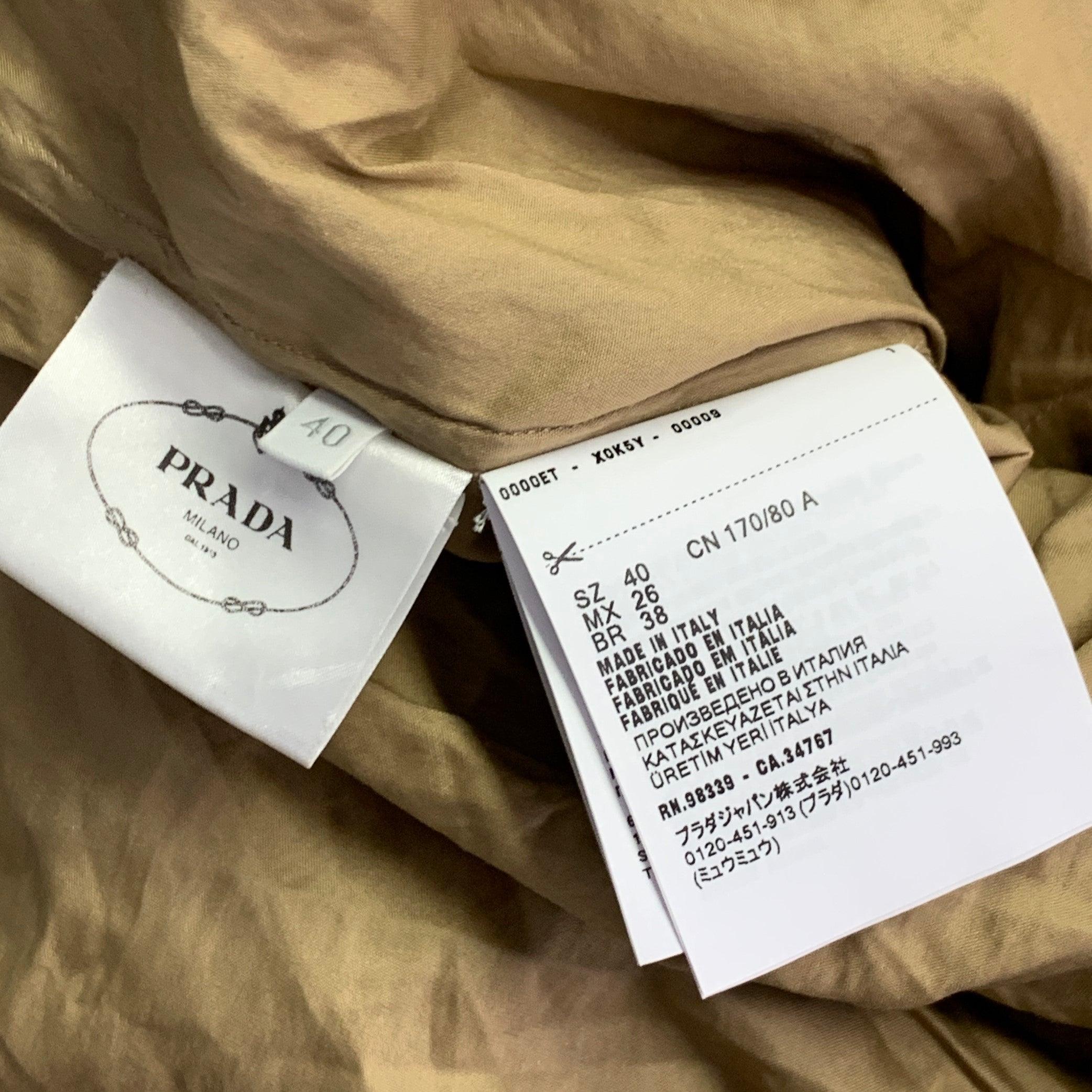 Women's PRADA Size 4 Khaki Cotton Blend Wrinkled 3/4 Sleeves Shirt For Sale