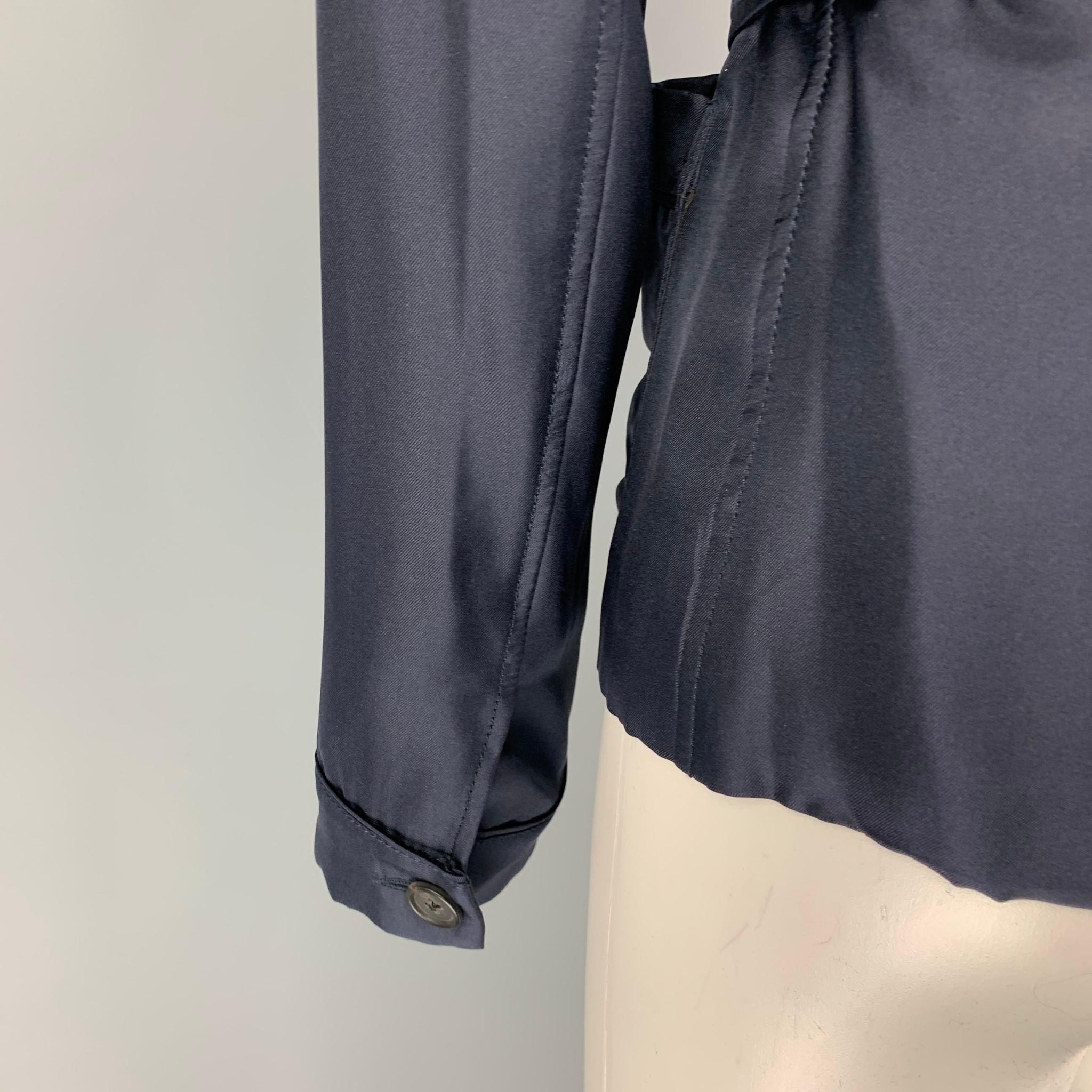Women's PRADA Size 4 Navy Silk Single Breasted Belted Jacket