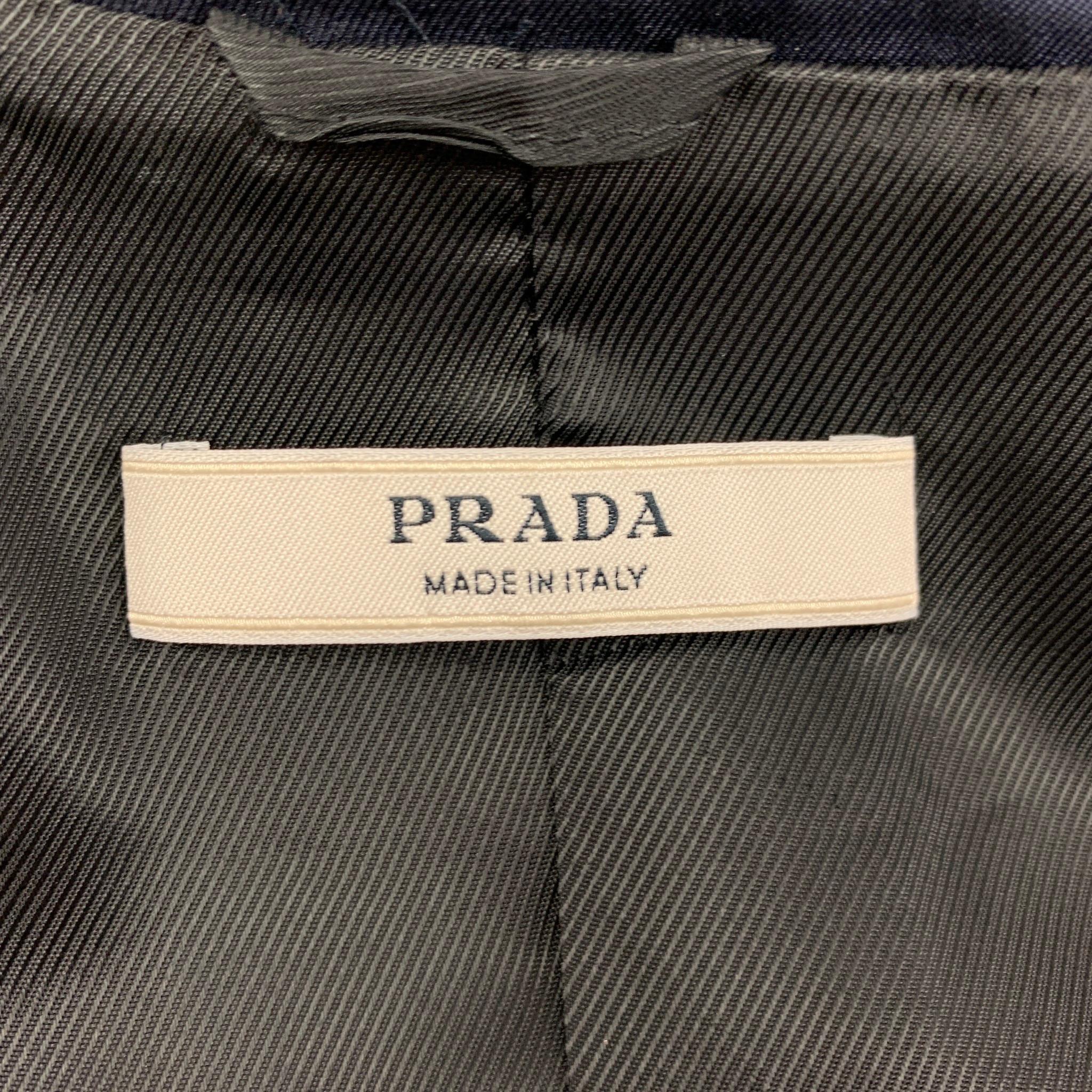 PRADA Size 4 Navy Silk Single Breasted Belted Jacket 2