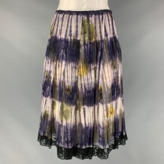 PRADA Größe 4 Lila & Cremefarbener plissierter Seidenrock mit Blumenmuster